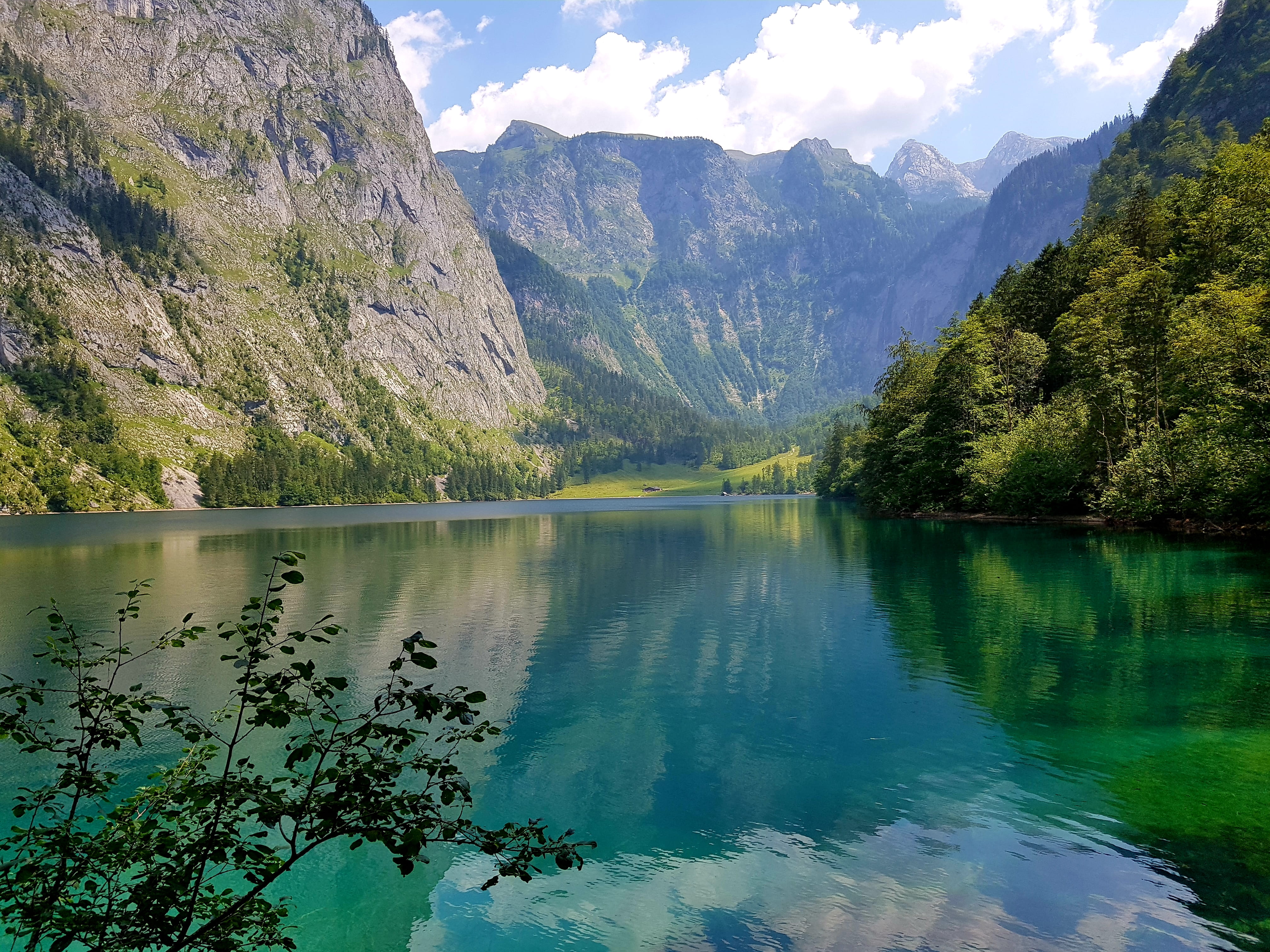 mountain, valley, 4K, non-urban scene, mountain range, sky, no people, abies, tranquil scene, königssee, schönau, berchtesgadener land, lake, fir, beauty in nature, HD Wallpaper