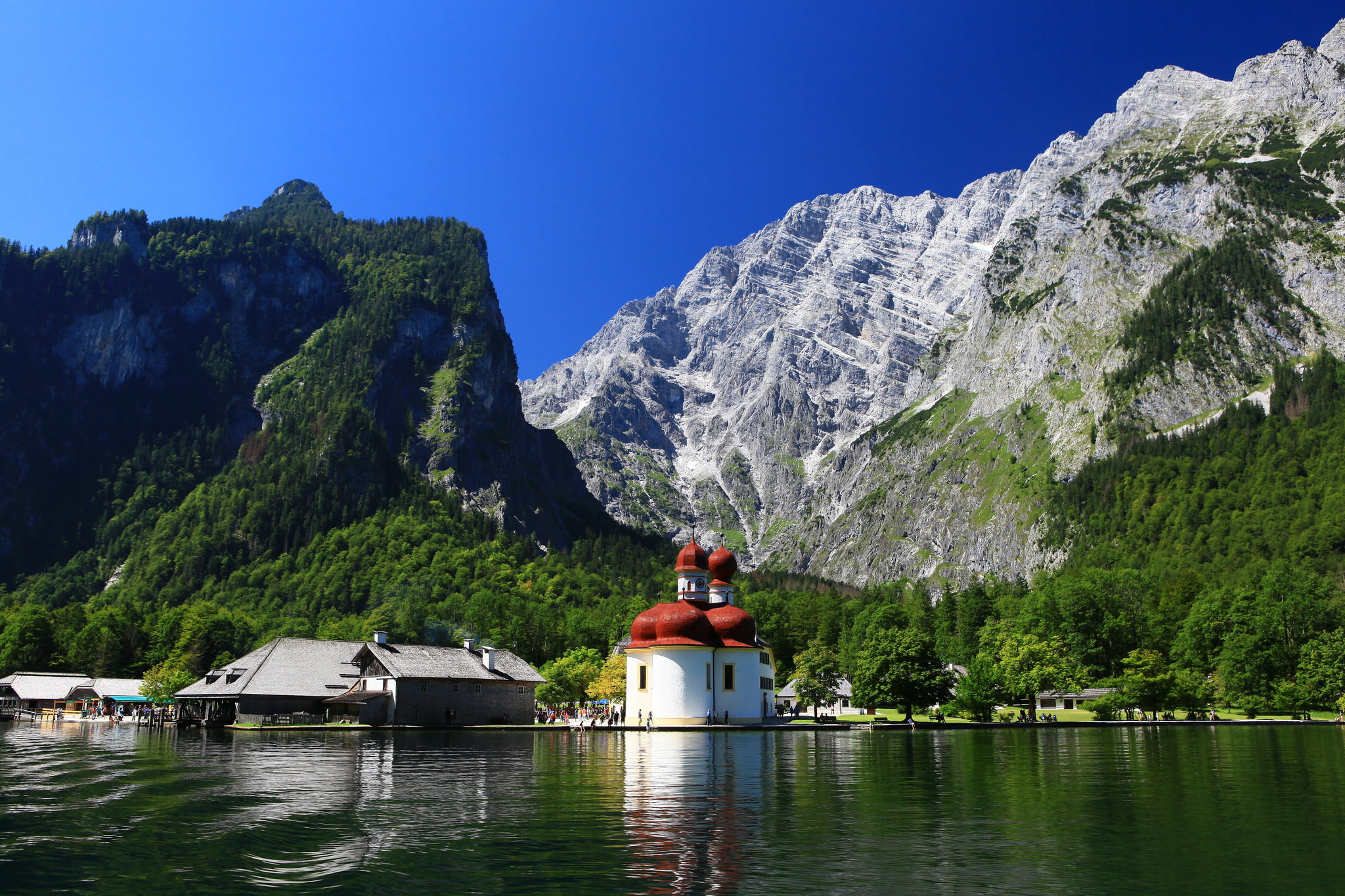 Königssee lake, blue, sky, Church, outdoors, day, nature, beauty in nature, body, water, scenics - nature, mode of transportation, plant, Germany, St Bartholomew Church, HD Wallpaper