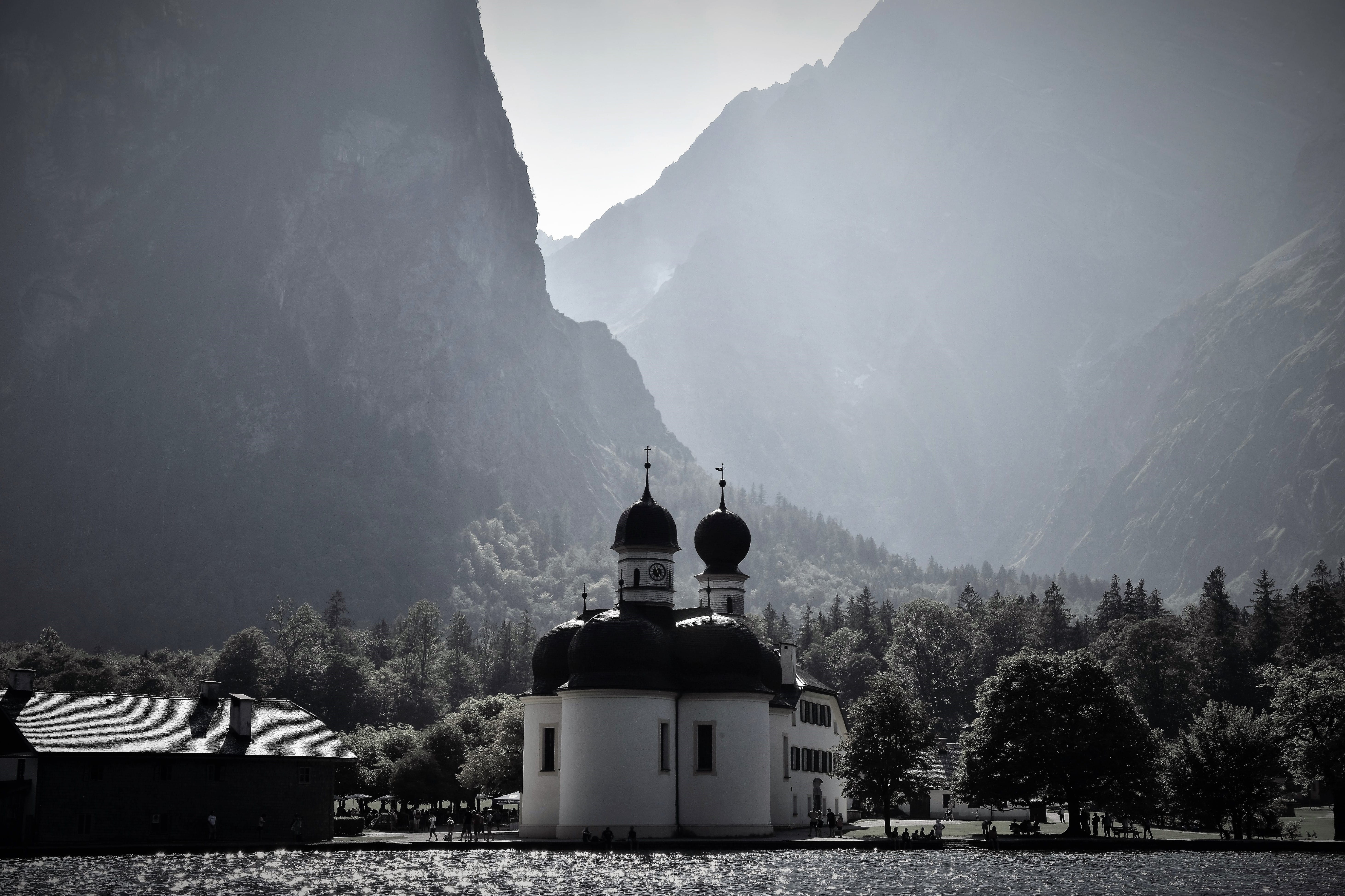 water, religion, building, spirituality, dome, countryside, building exterior, nature, steeple, abies, sky, schönau am königssee, belief, tower, near, scenics - nature, HD Wallpaper