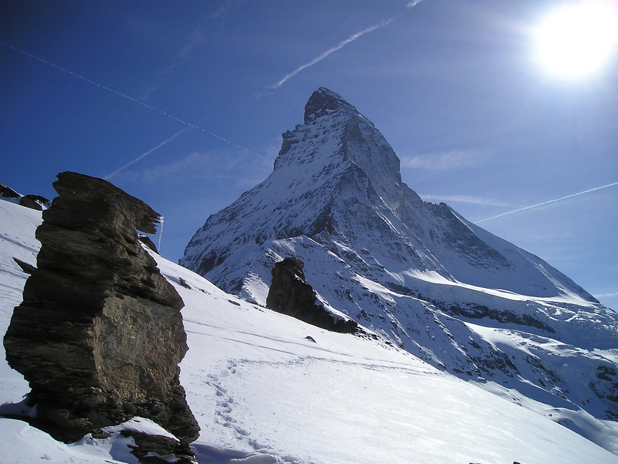low angle view, snowcapped mountain, day, swiss alps, scenics - nature, mountain, environment, landscape, white color, matterhorn, idyllic, outdoors, 1080P, HD Wallpaper