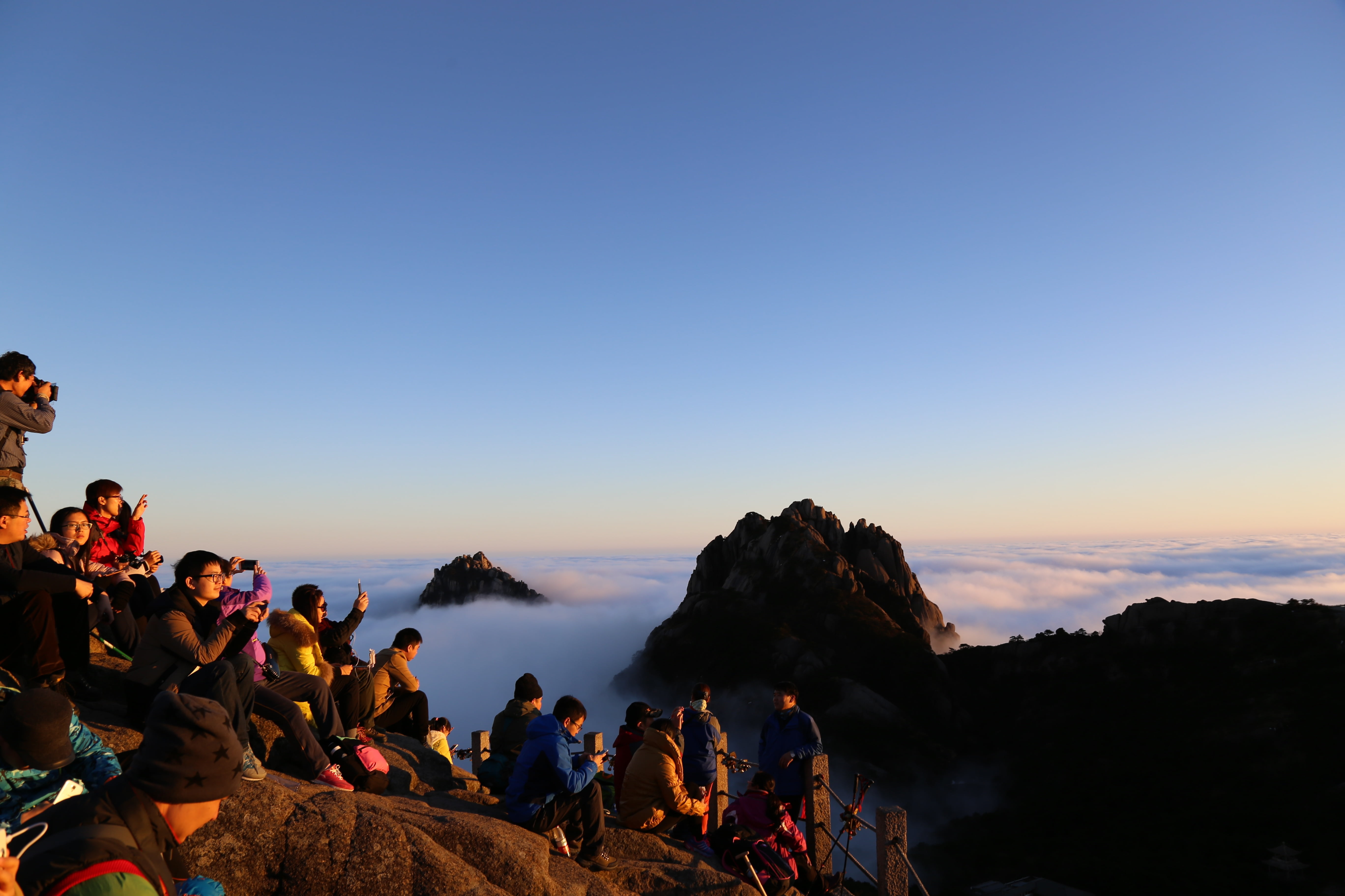 sky, clear sky, group of people, outdoors, rock, anhui, women, 5K, real people, lifestyles, mountain, men, holiday, china sights, vacations, crowd, looking at view, HD Wallpaper
