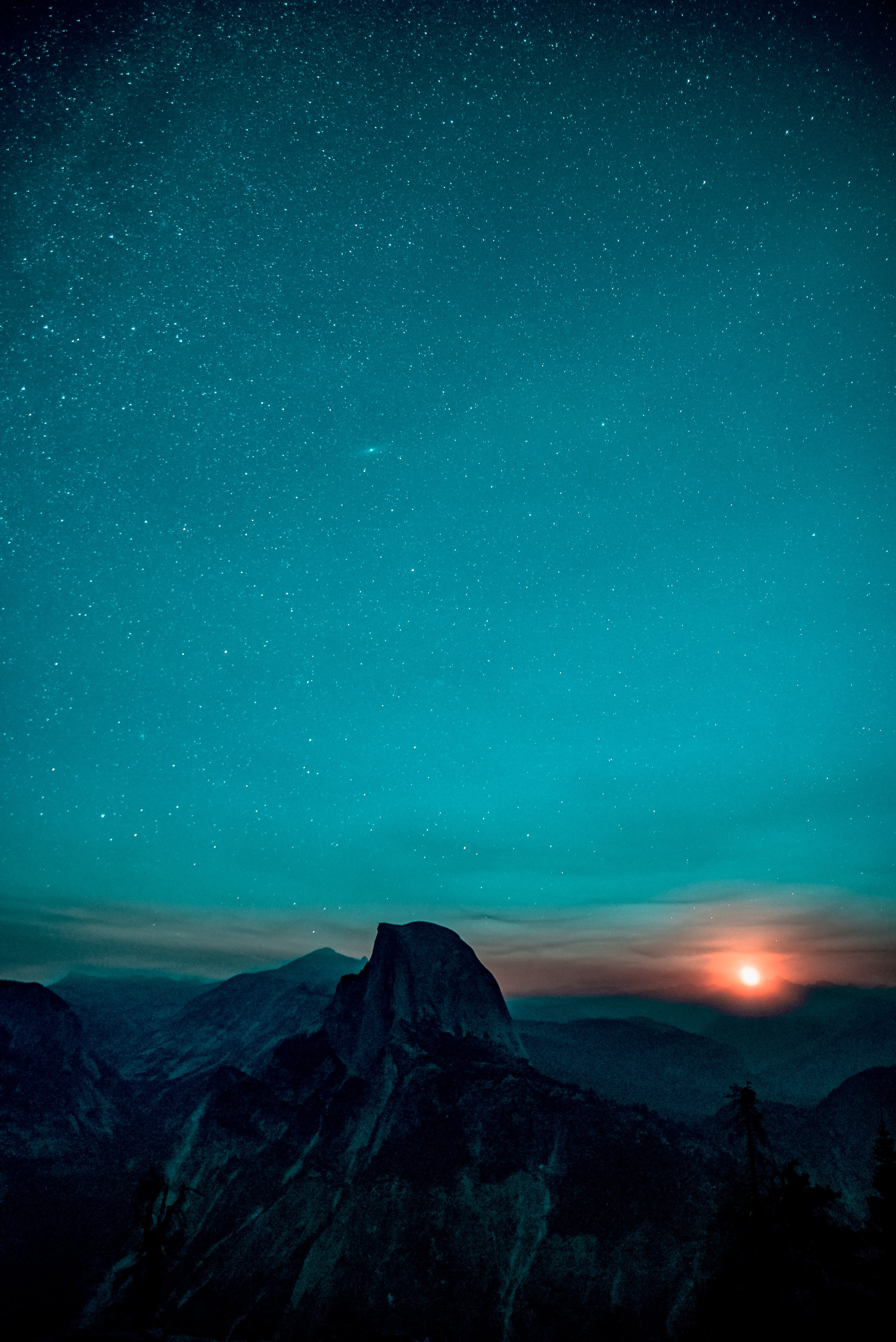 Half Dome, astrology, illuminated, scenics - nature, astronomy, no people, landscape, space, star - space, star field, nature, sunset, night, beauty in nature, Phone HD Wallpaper
