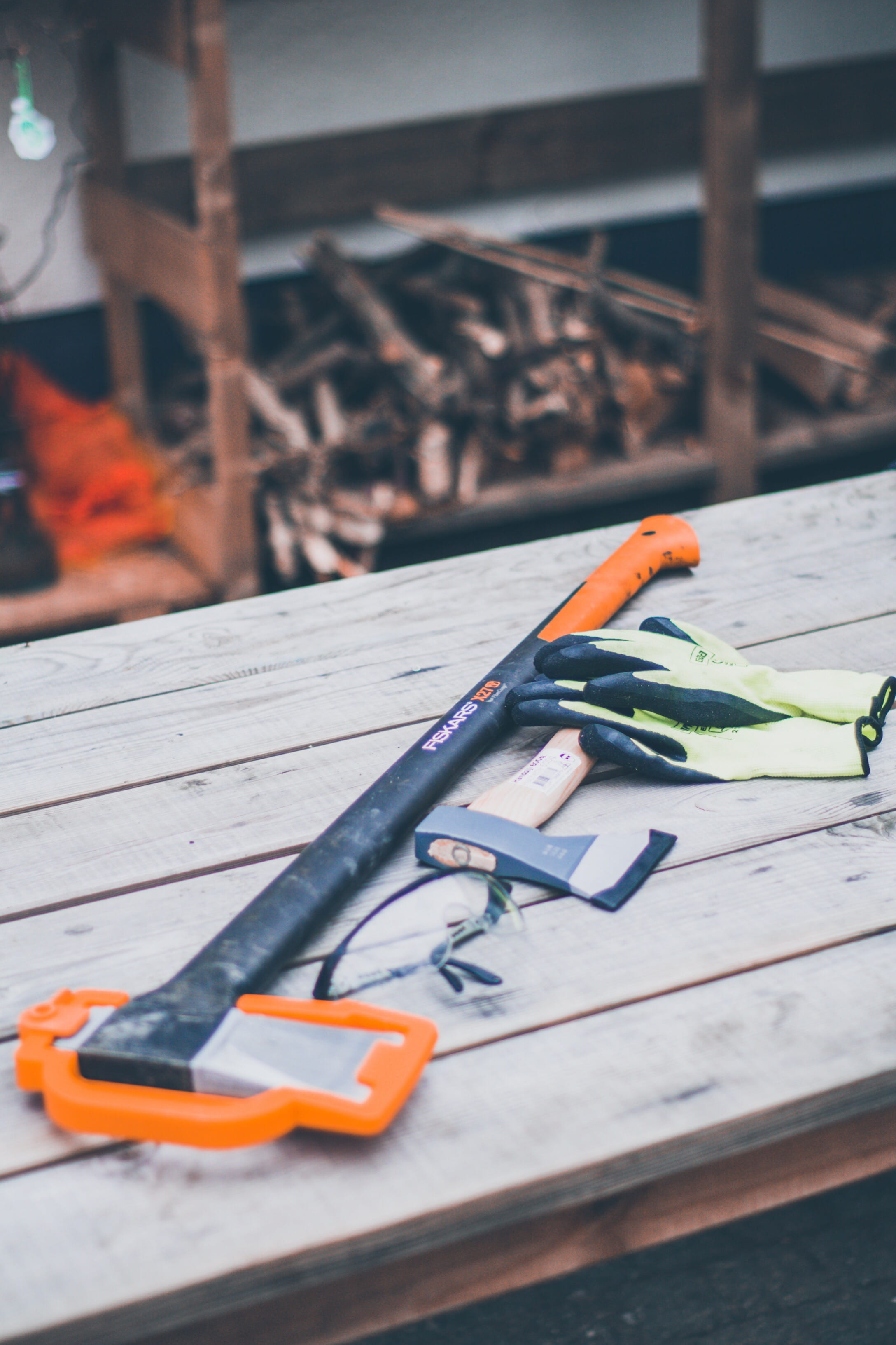 tool, scissors, oars, handsaw, close-up, hand tool, small axe, fiskars, selective focus, accessories, apparel, equipment, day, orange color, finger, gloves, Phone HD Wallpaper