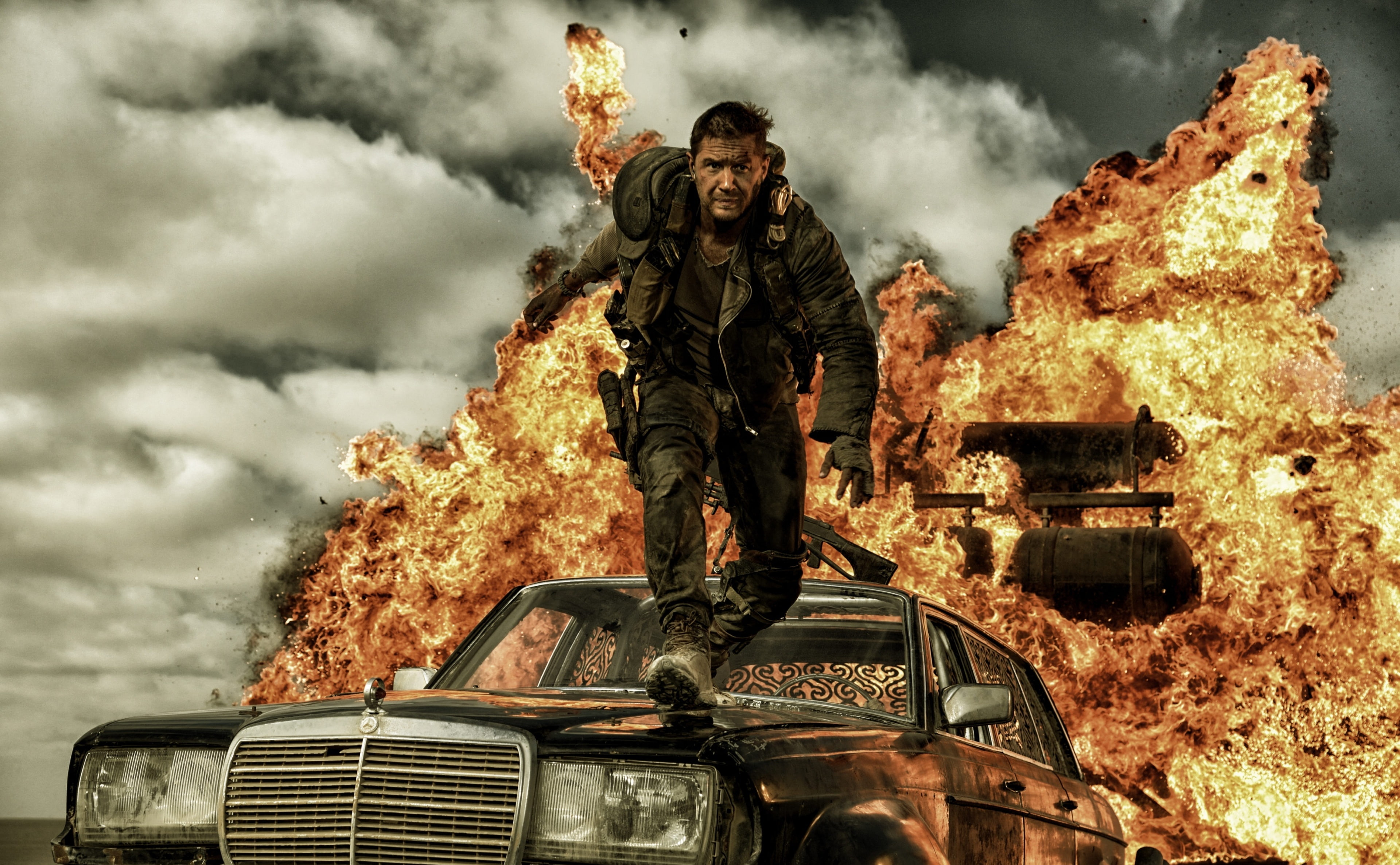 Movies, fire, mad, government, aggression, max, jacket, destruction, transportation, Post-apocalyptic, s, cloud - sky, Movie, Fury, tom, nature, communication, HD Wallpaper