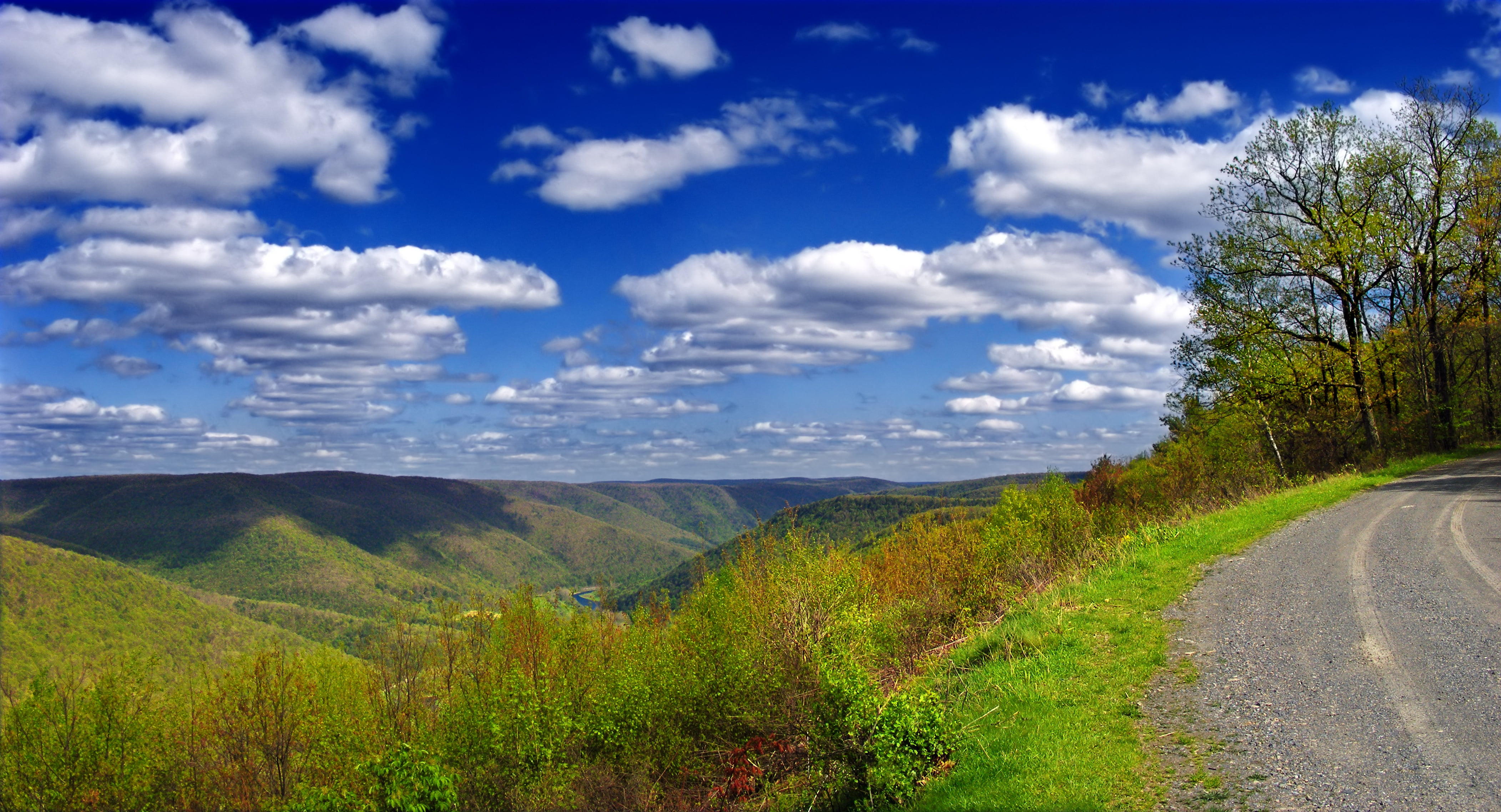 green, rural Scene, Appalachian Mountains, scenics, Vista, Tiadaghton State Forest, Miller Run, spring, Allegheny Plateau, Road, sky, clouds, Pennsylvania, HD Wallpaper