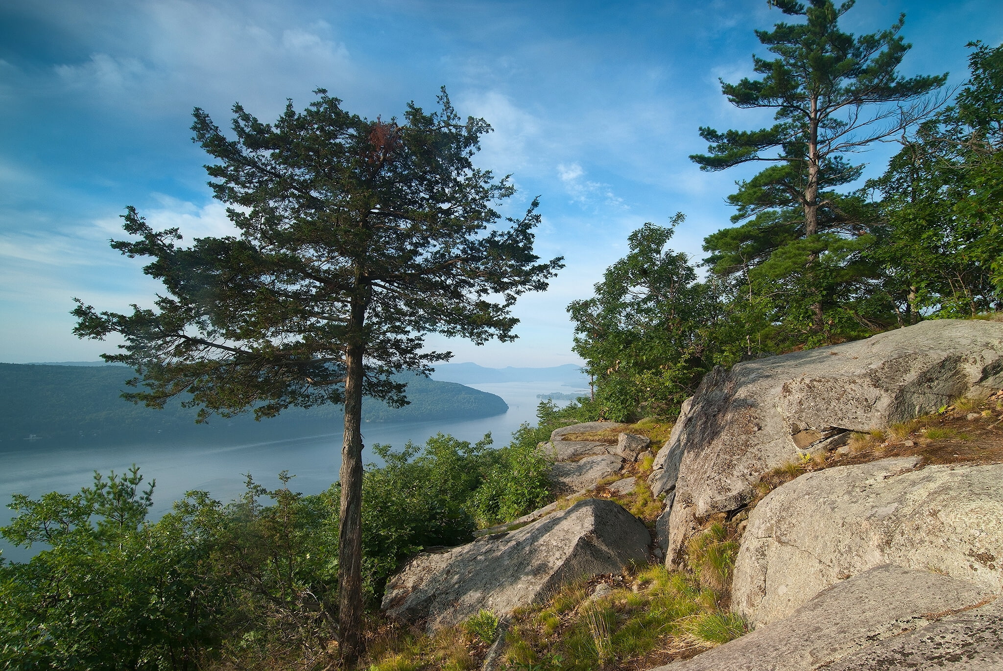 Great Appalachian Valley, New York, tree, panorama, the state of new York, 1080P, Lake George, trees, lake, stones, Big Valley, green, Adirondack Mountains, HD Wallpaper