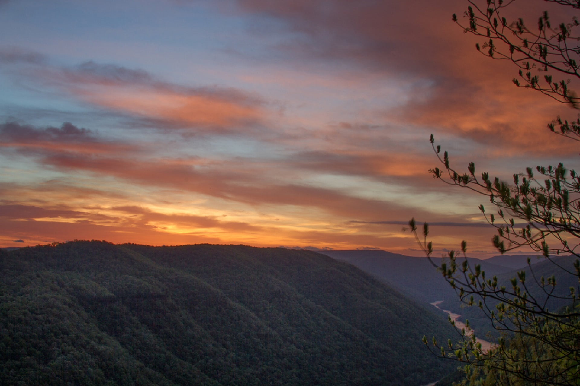 west virginia, no people, nature, usa, beauty in nature, orange color, scenics - nature, mountain, national river, scenic, sunset, sky, new river gorge, HD Wallpaper