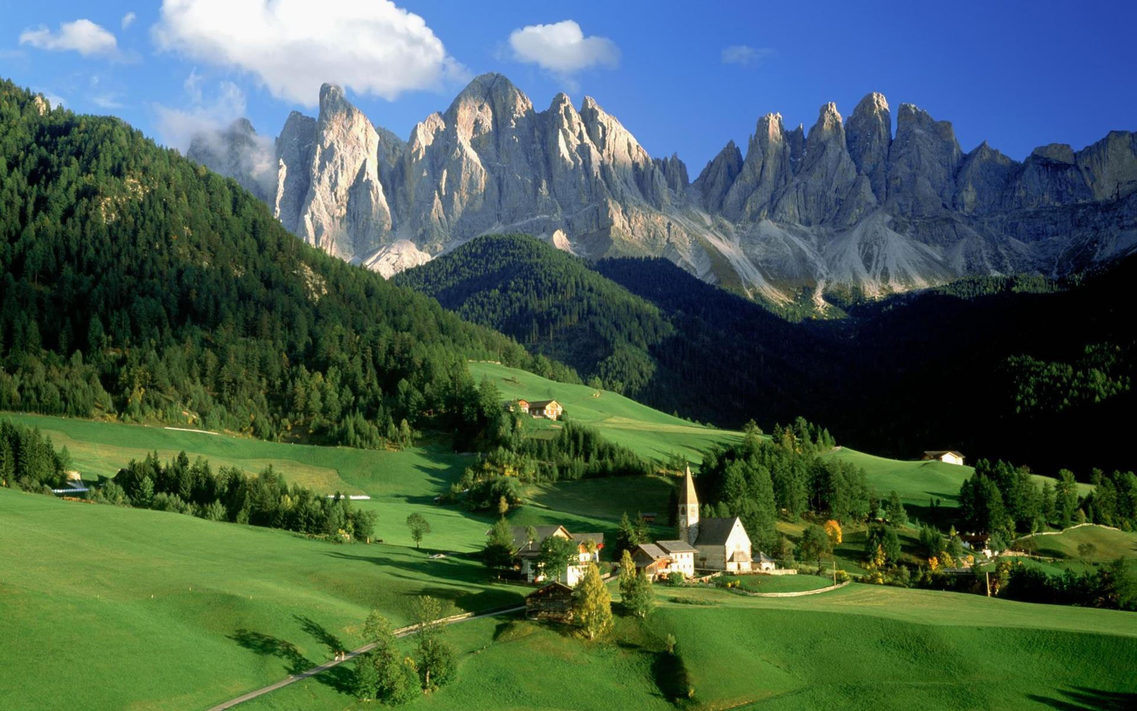 architecture, peaks, austrian, village, cloud - sky, range, mountain range, non-urban scene, mountain, sky, tree, tranquility, church, beautiful, tranquil scene, HD Wallpaper