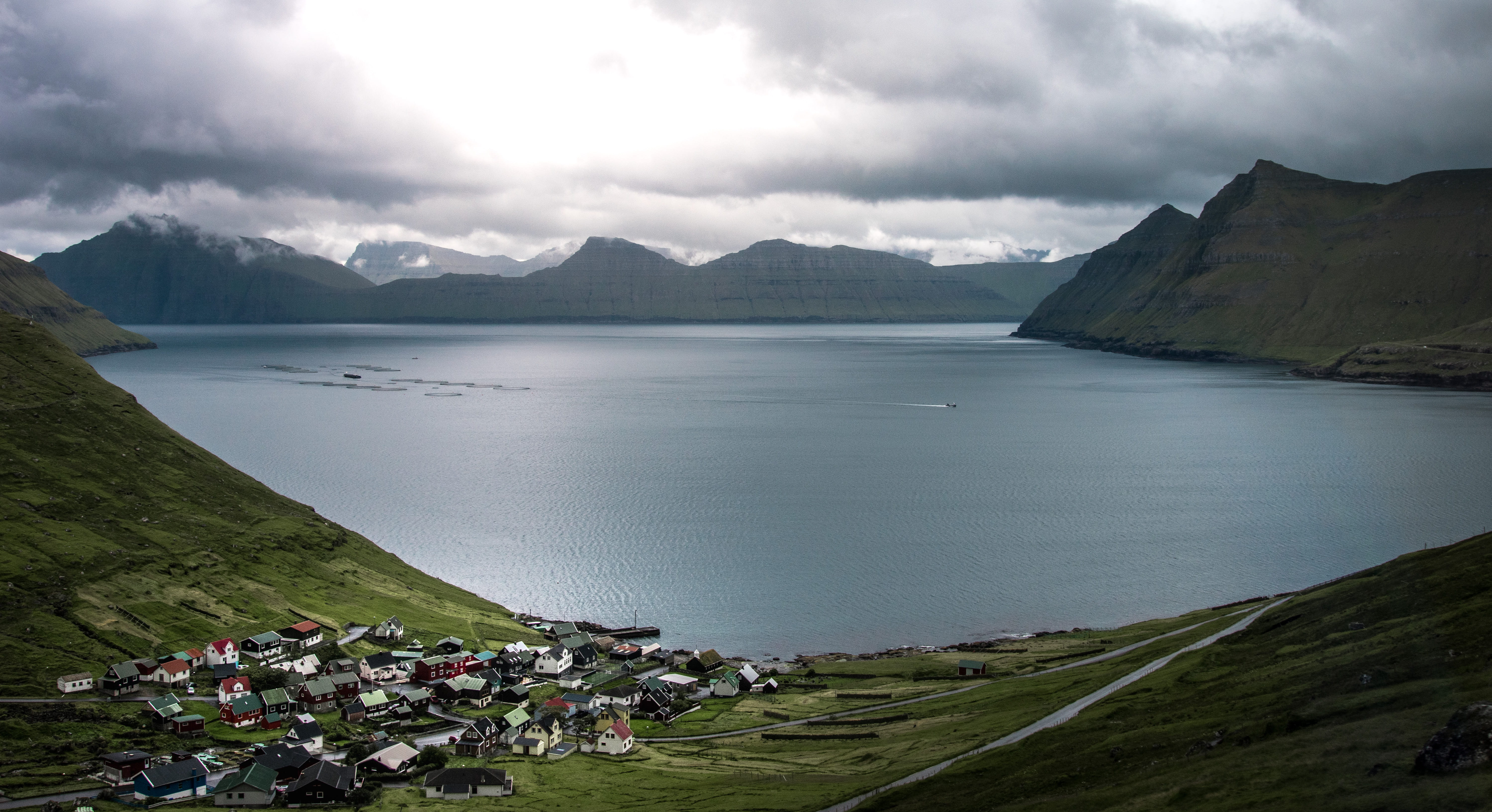 5K, torshavn, calm, mountain, travel destinations, coastal town, building, sea side, faroe, nature, beauty in nature, valley, landscape, day, cloud - sky, HD Wallpaper