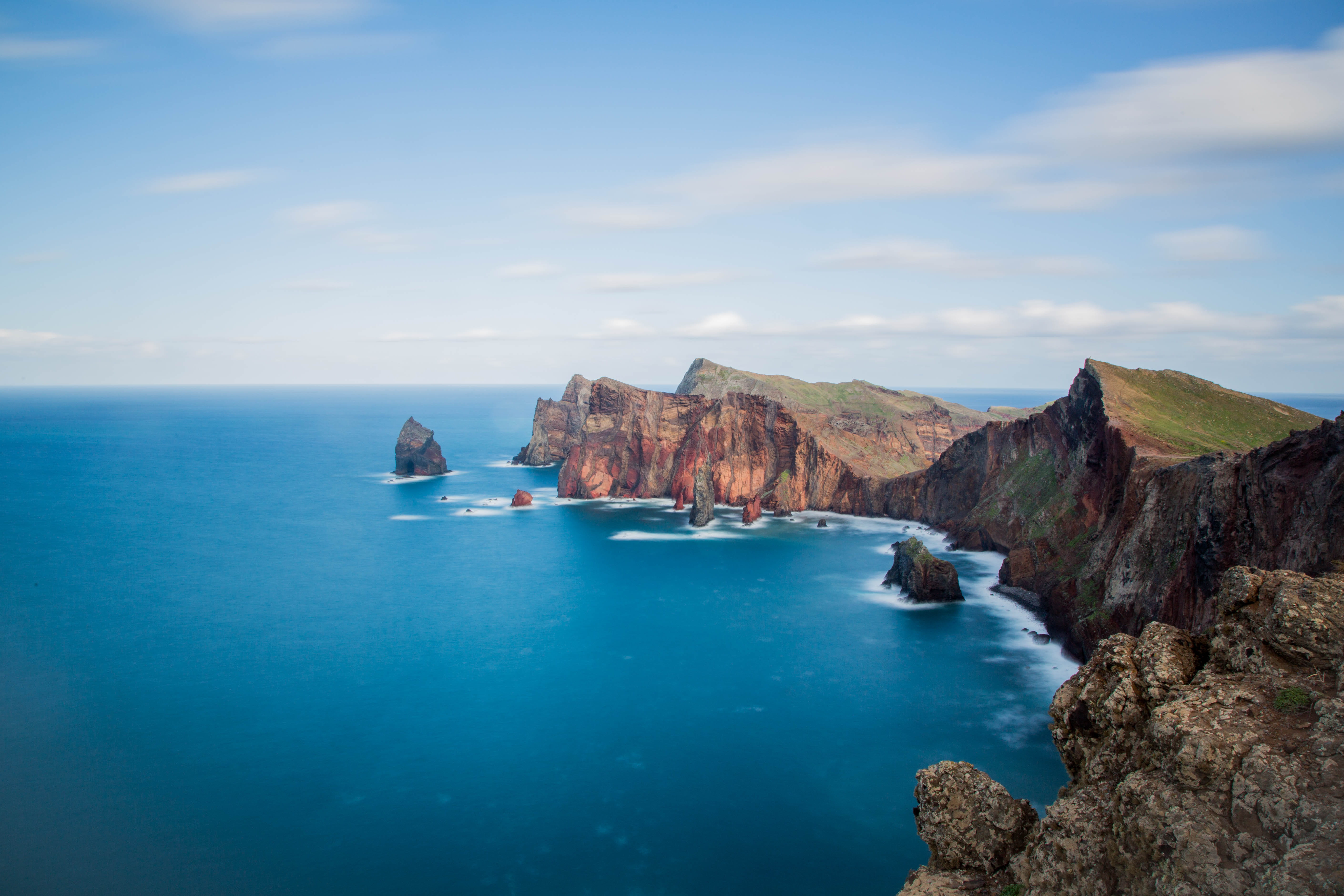 tranquil scene, aerial, rocks, nautical vessel, horizon, photography, horizon over water, day, landscape, solid, tranquility, sky, rock formation, surrounded, HD Wallpaper