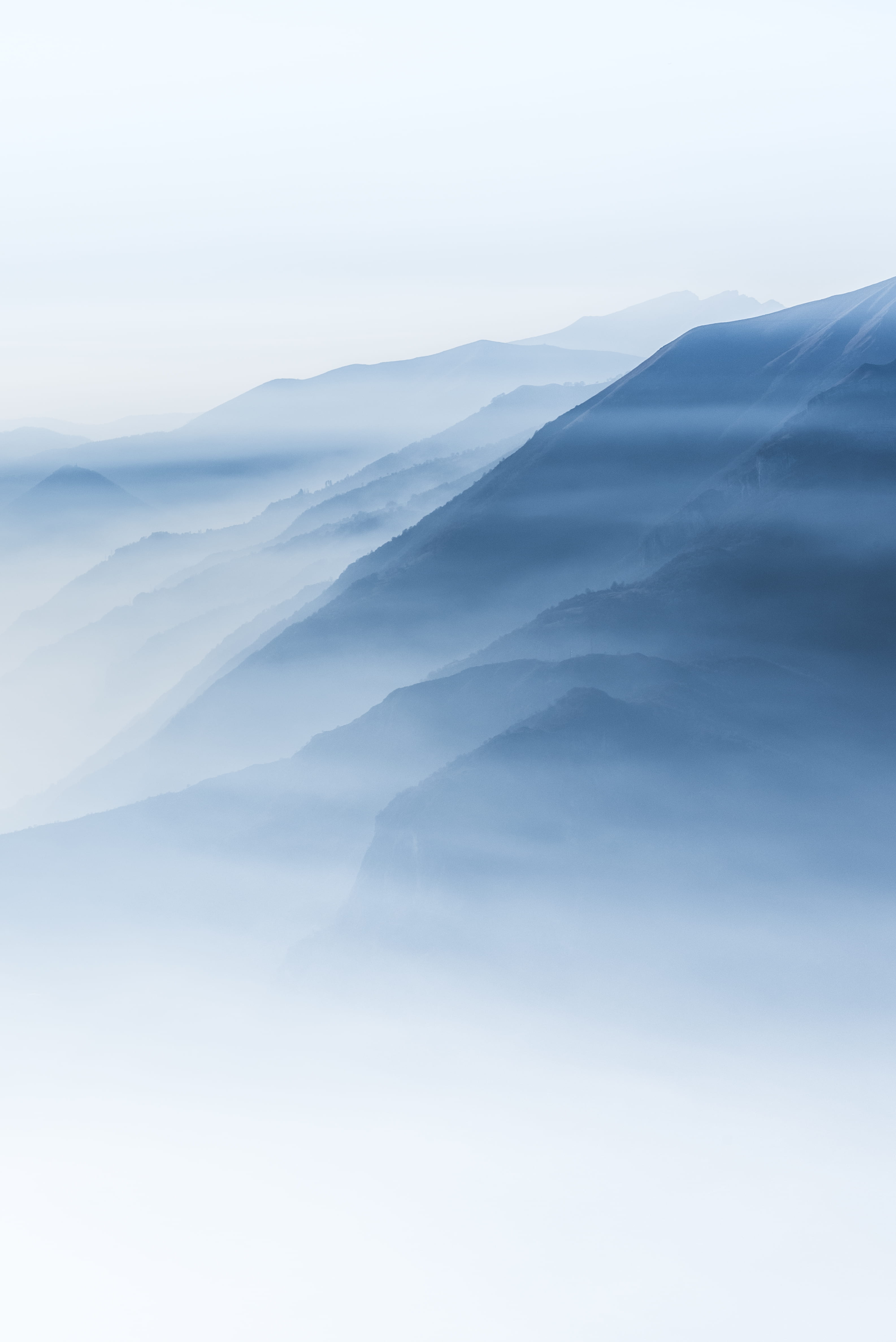 idyllic, scenics - nature, range, environment, mountains, cold temperature, outdoors, cloud - sky, mountain, misty, fog, tranquility, blue, 4K, turquoise, Phone HD Wallpaper