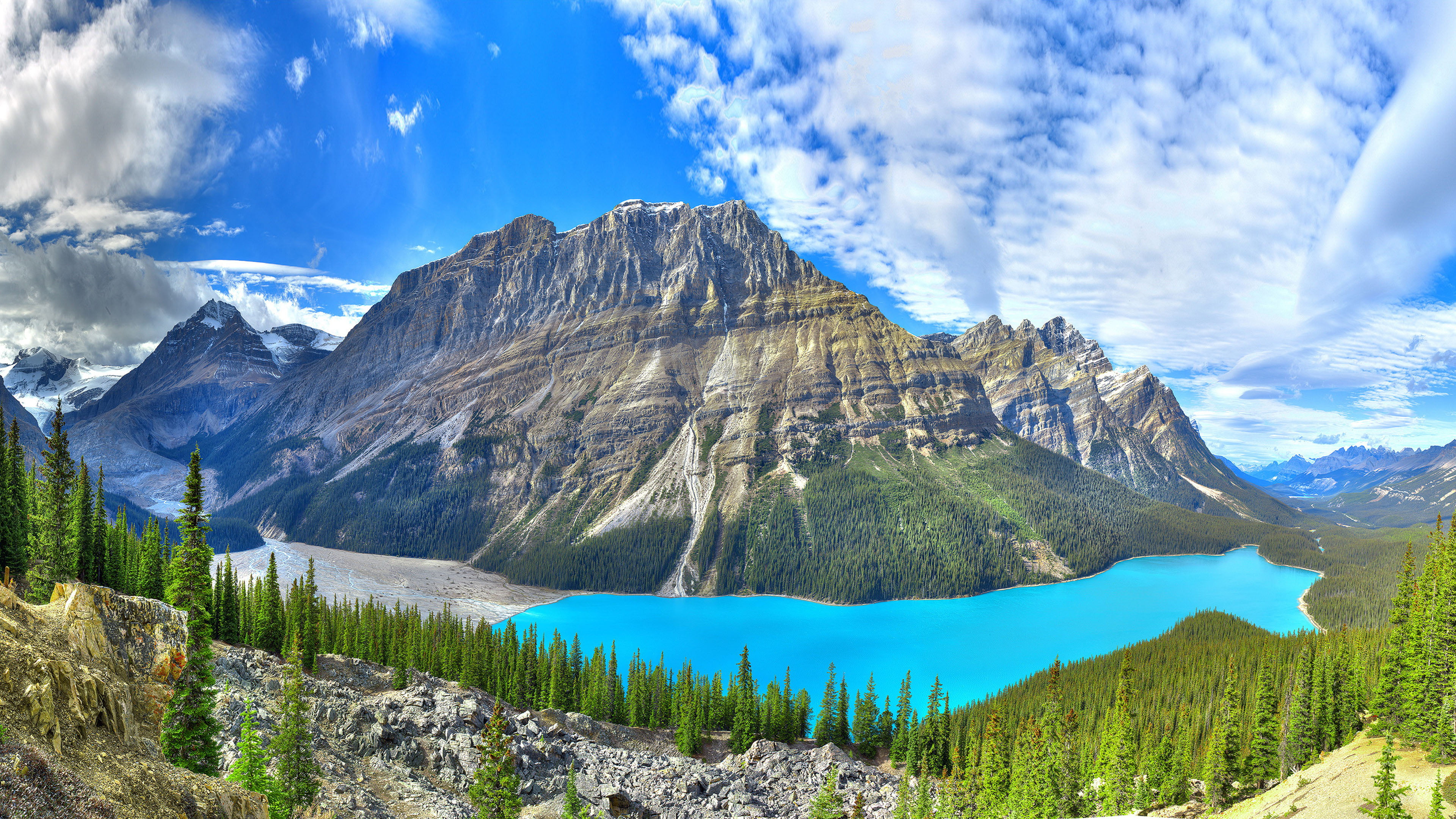 formation, beauty in nature, sky, canada, rocky mountains, alberta, environment, no people, tranquil scene, snowcapped mountain, cloud - sky, peyto, idyllic, HD Wallpaper