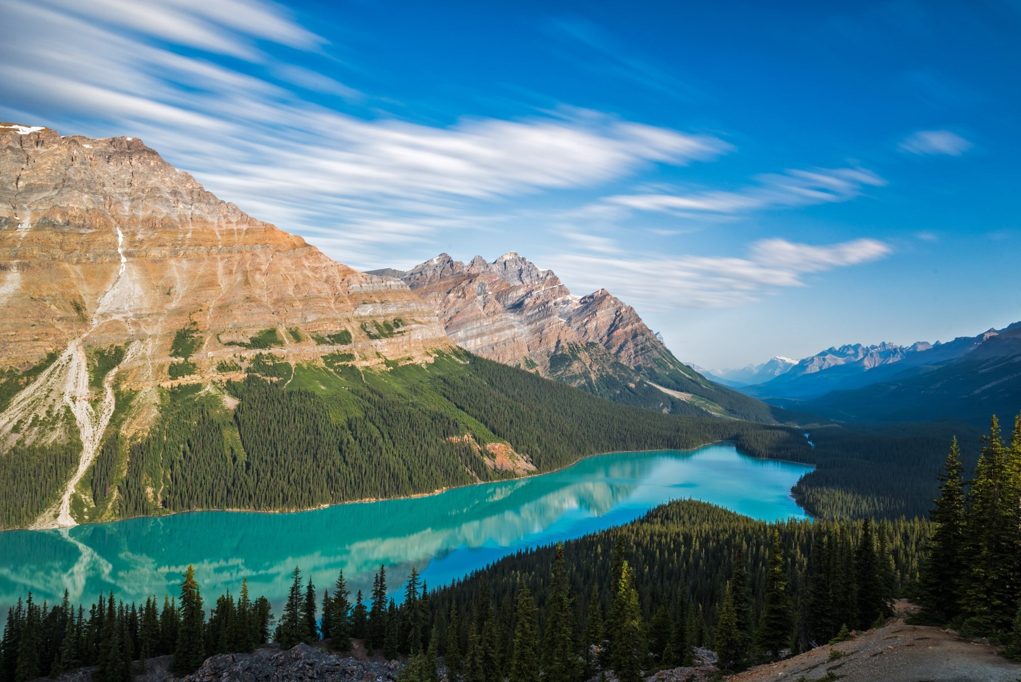 no people, beauty in nature, travel, rock, landscape, water, mountain, tranquility, 1080P, tranquil scene, snowcapped mountain, blue, mountain peak, coniferous tree, HD Wallpaper