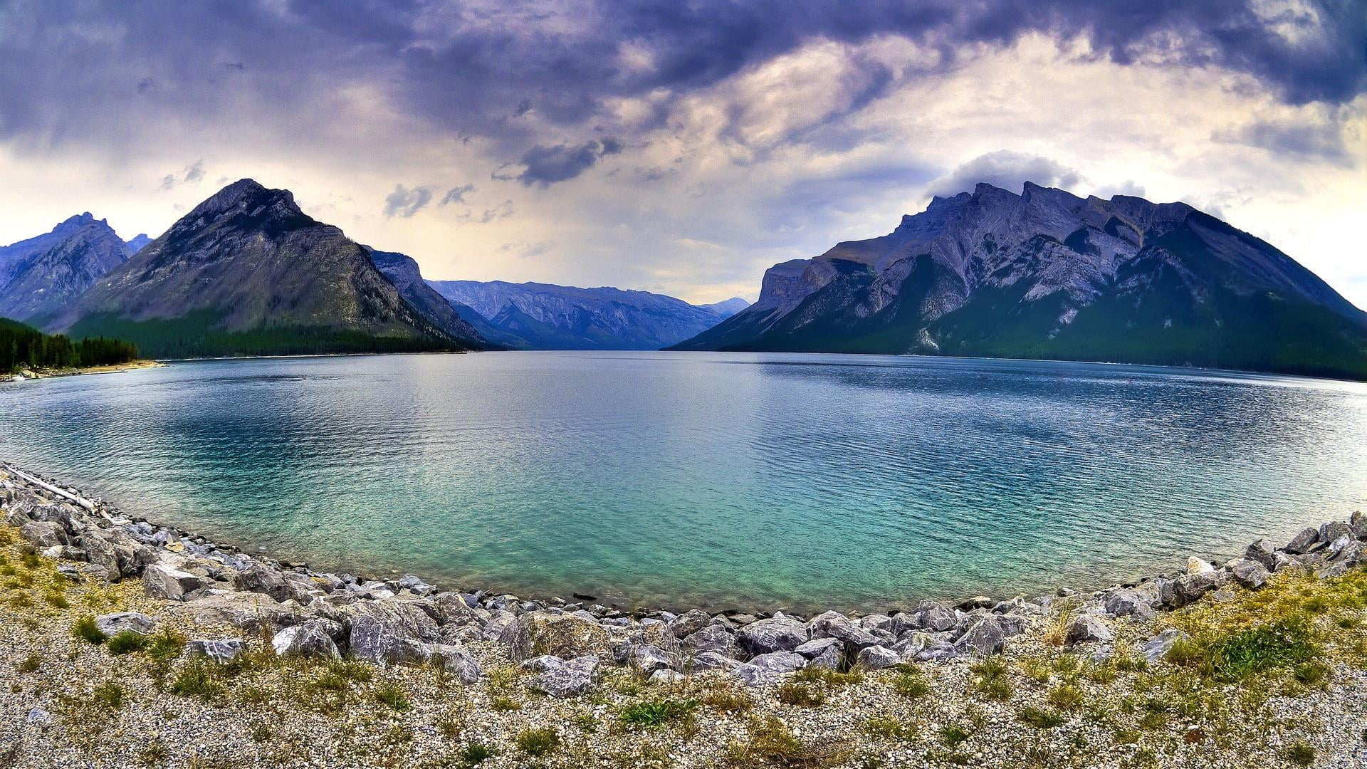 scenics - nature, banff national park, mountain, tranquil scene, canada, banff, turquoise, plant, landscape, outdoors, day, panorama, turquoise colored, HD Wallpaper