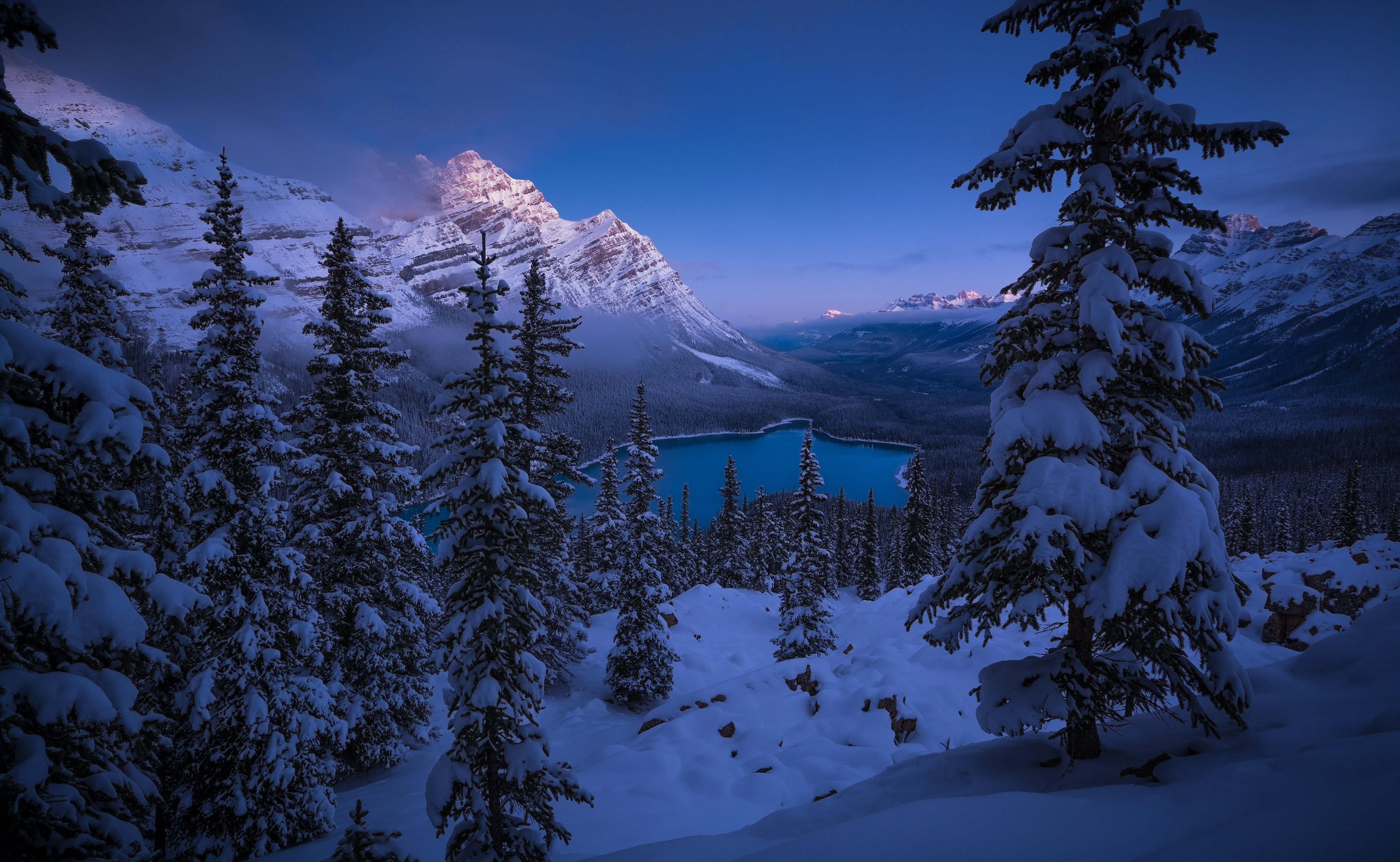 Frozen, water, aerial, 4K, Banff National Park, Canadian Rockies, body, Peyto Lake, picture, Winter, HD Wallpaper