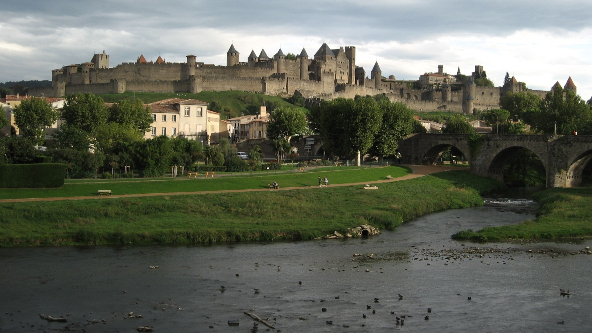 sky, history, water, the past, tree, cloud - sky, plant, 1080P, no people, nature, carcassonne, luxury, building exterior, architecture, old, residential district, HD Wallpaper