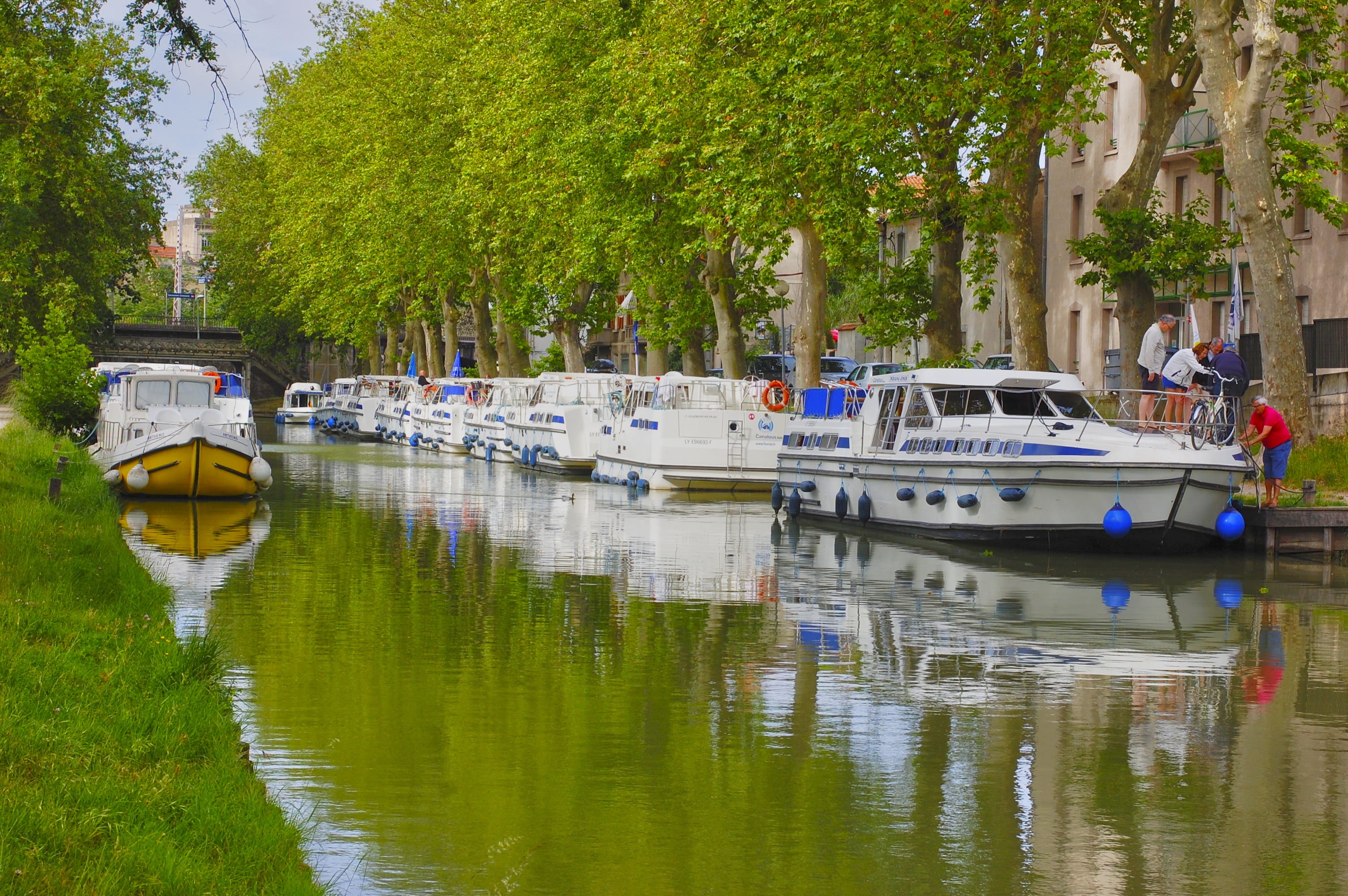2K, waterfront, built structure, river, carcassonne, yacht, reflection, docking, no people, passenger craft, plant, moored, anchored, building exterior, HD Wallpaper