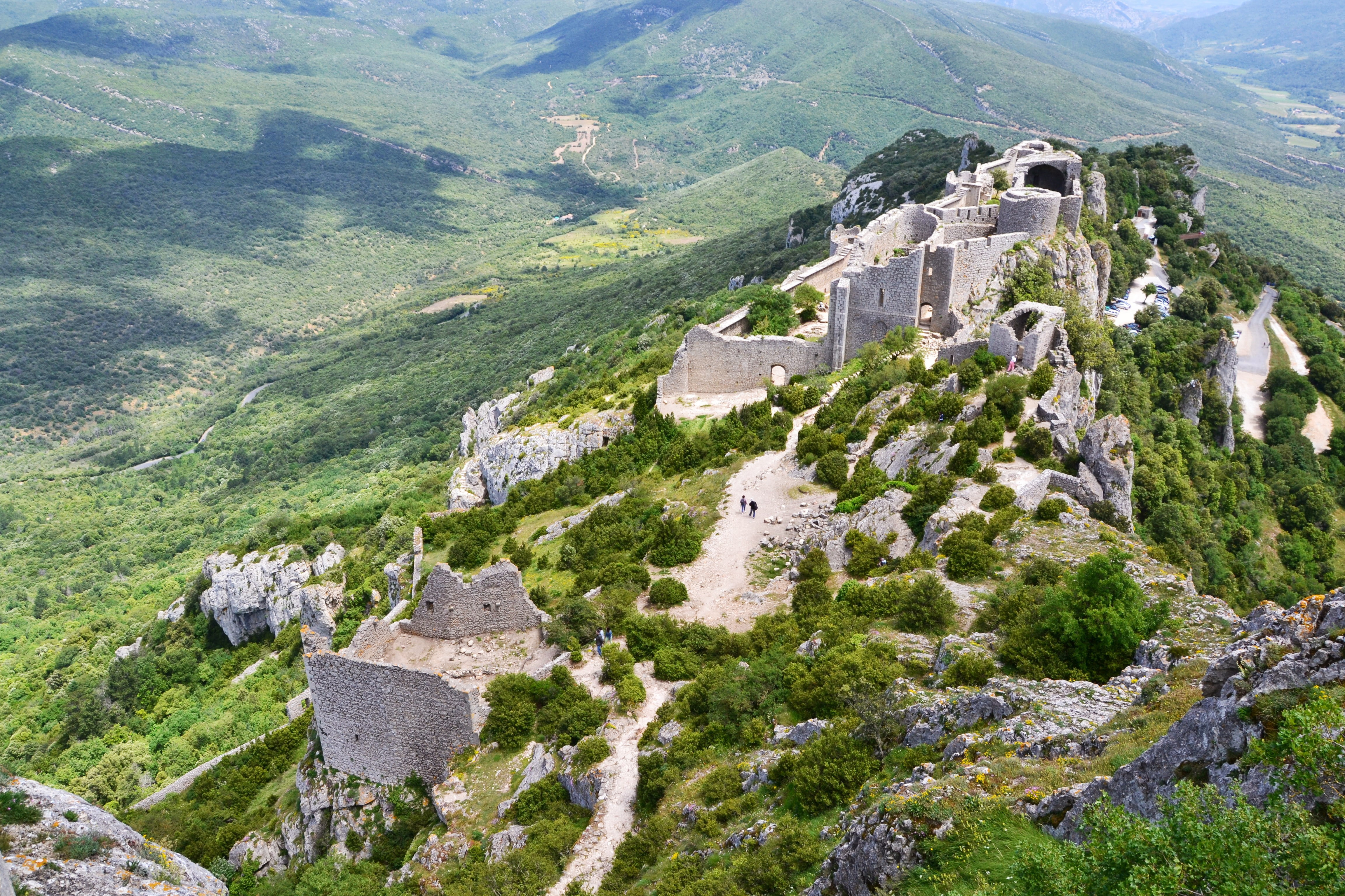mountain, castle, built structure, day, travel destinations, high angle view, cathar, beauty in nature, the past, ancient civilization, archaeology, architecture, HD Wallpaper