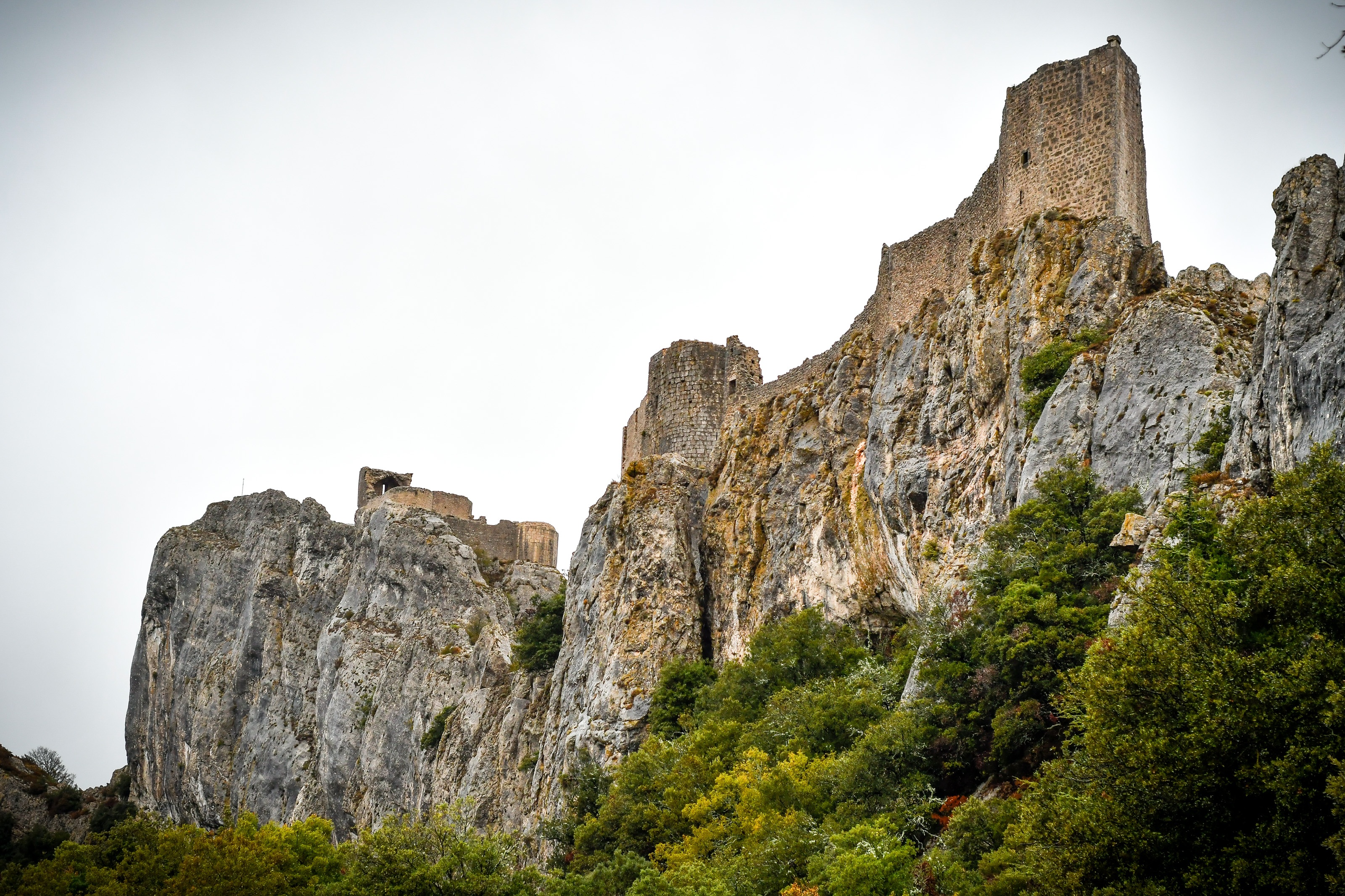 medieval, solid, rock, rock formation, travel destinations, tree, 2K, mountain, low angle view, cathar, high-cobières, tranquility, rock - object, sky, HD Wallpaper