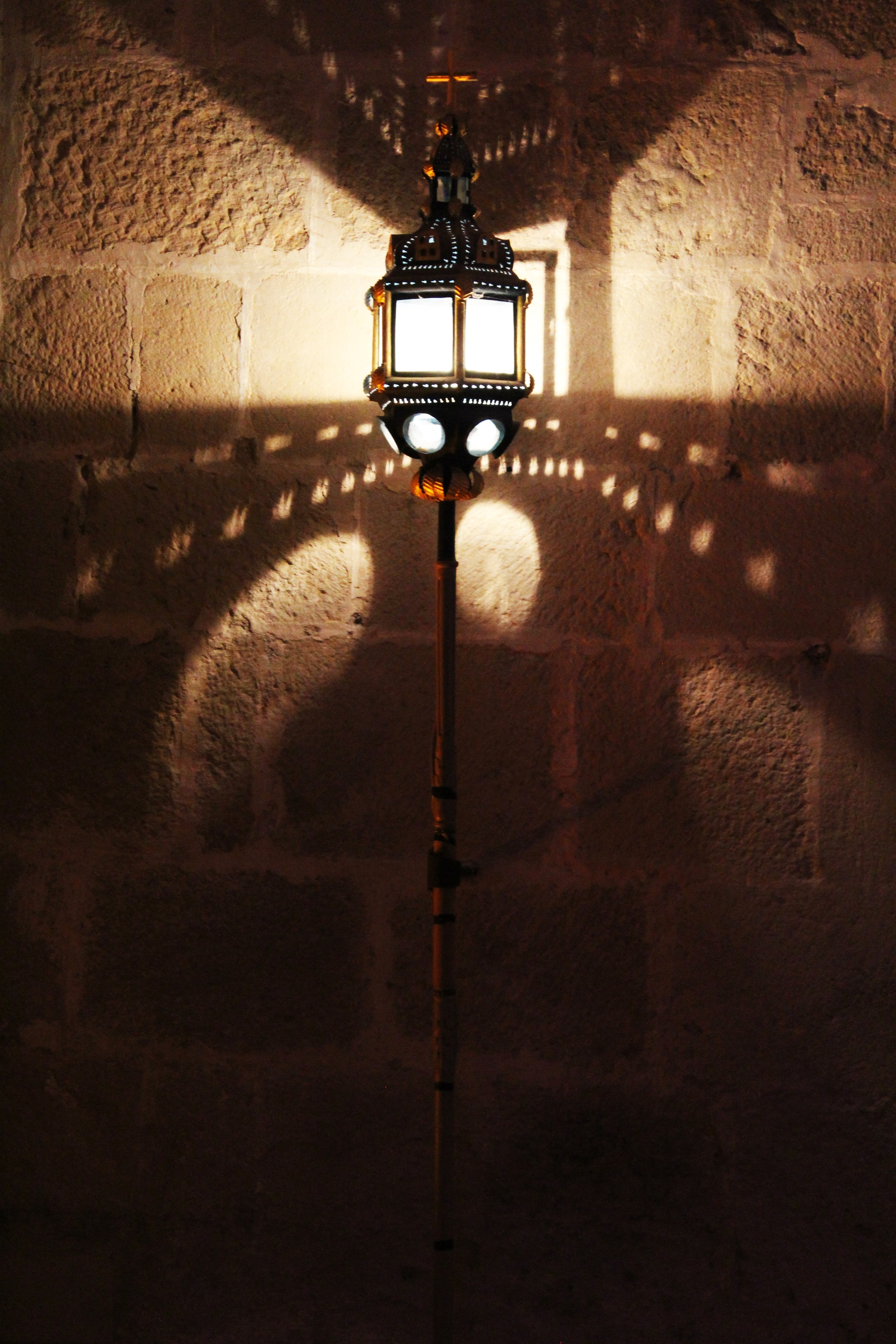 shadow game, lantern, lamp, brick, built structure, cathar lamp, no people, indoors, electric light, light, ceiling, night, brick wall, architecture, light - natural phenomenon, Phone HD Wallpaper