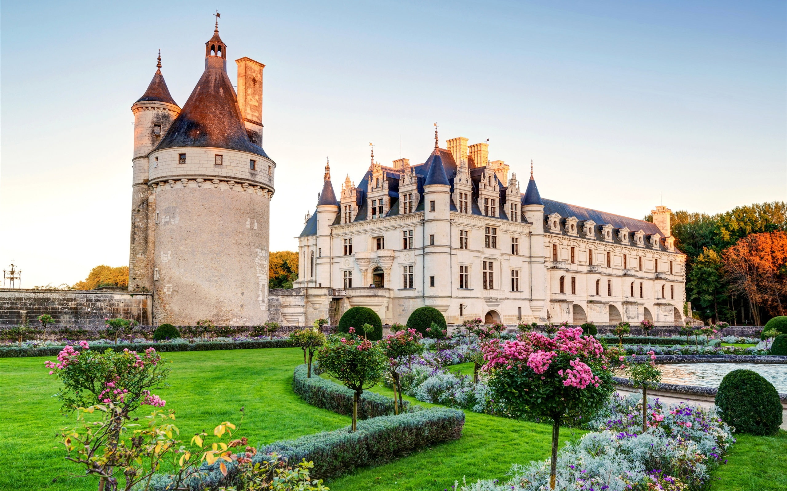 France, Castle, Chateau, Lawn, Chenonceau, 2K, Bushes, Garden, HD Wallpaper