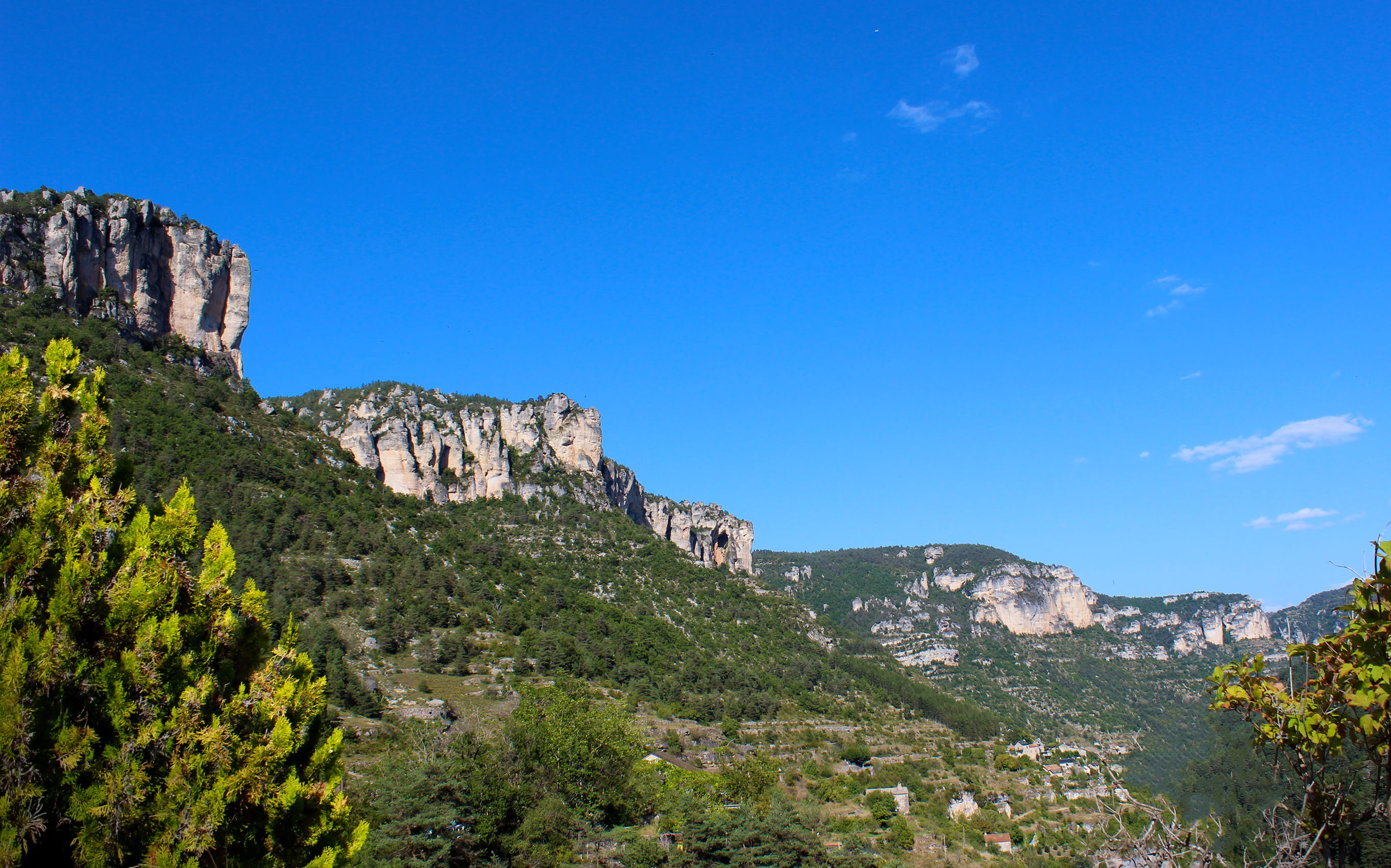 environment, france, town, gorges, faces, green, tranquil scene, color, walls, landscape, valley, mountain, river, mountain range, nature, tree, typical, HD Wallpaper