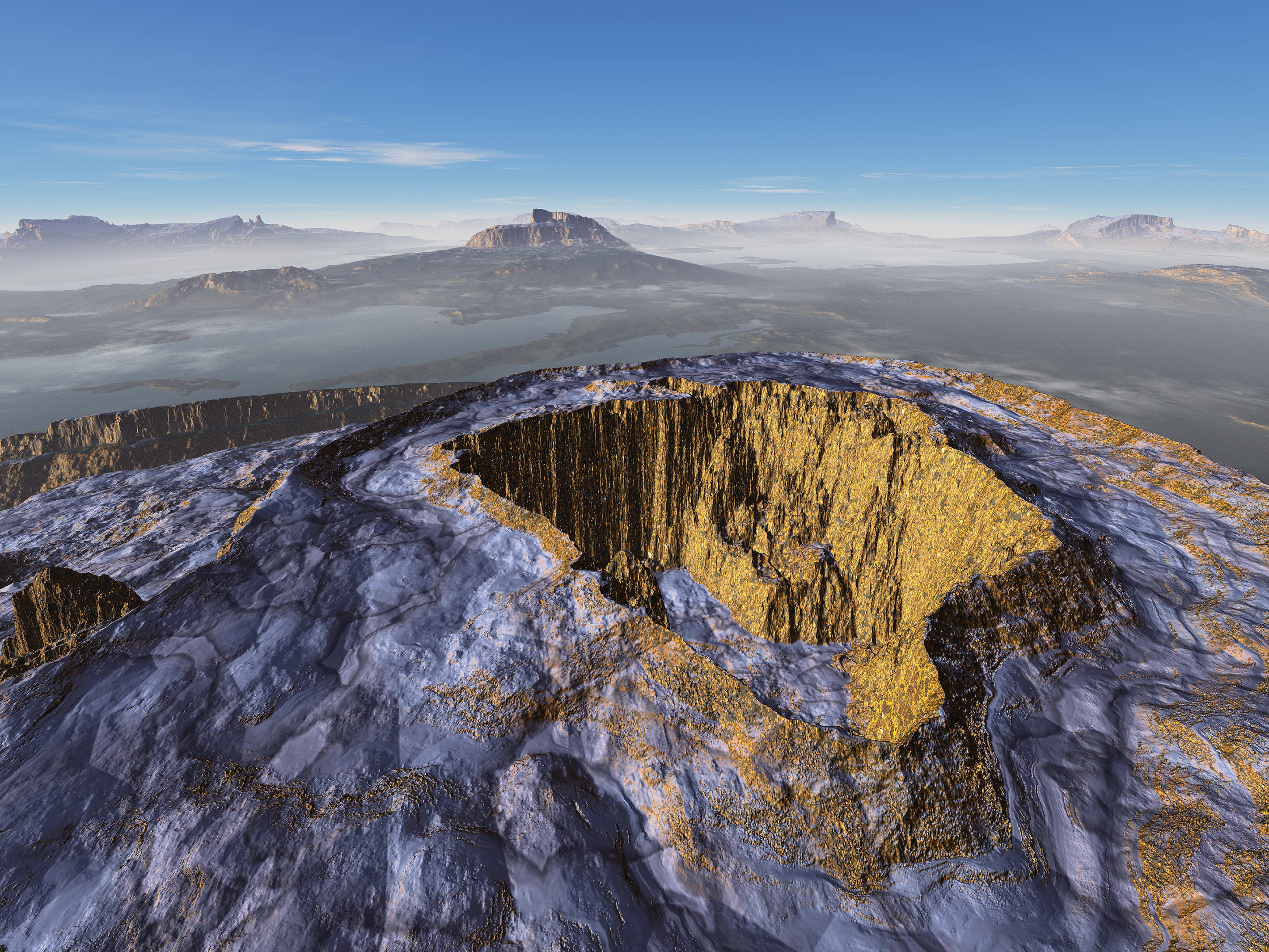 scenics - nature, day, computer generated, top, rocky, beauty in nature, no people, mountain range, geology, 4K, summit, foggy, high up, tranquil scene, HD Wallpaper