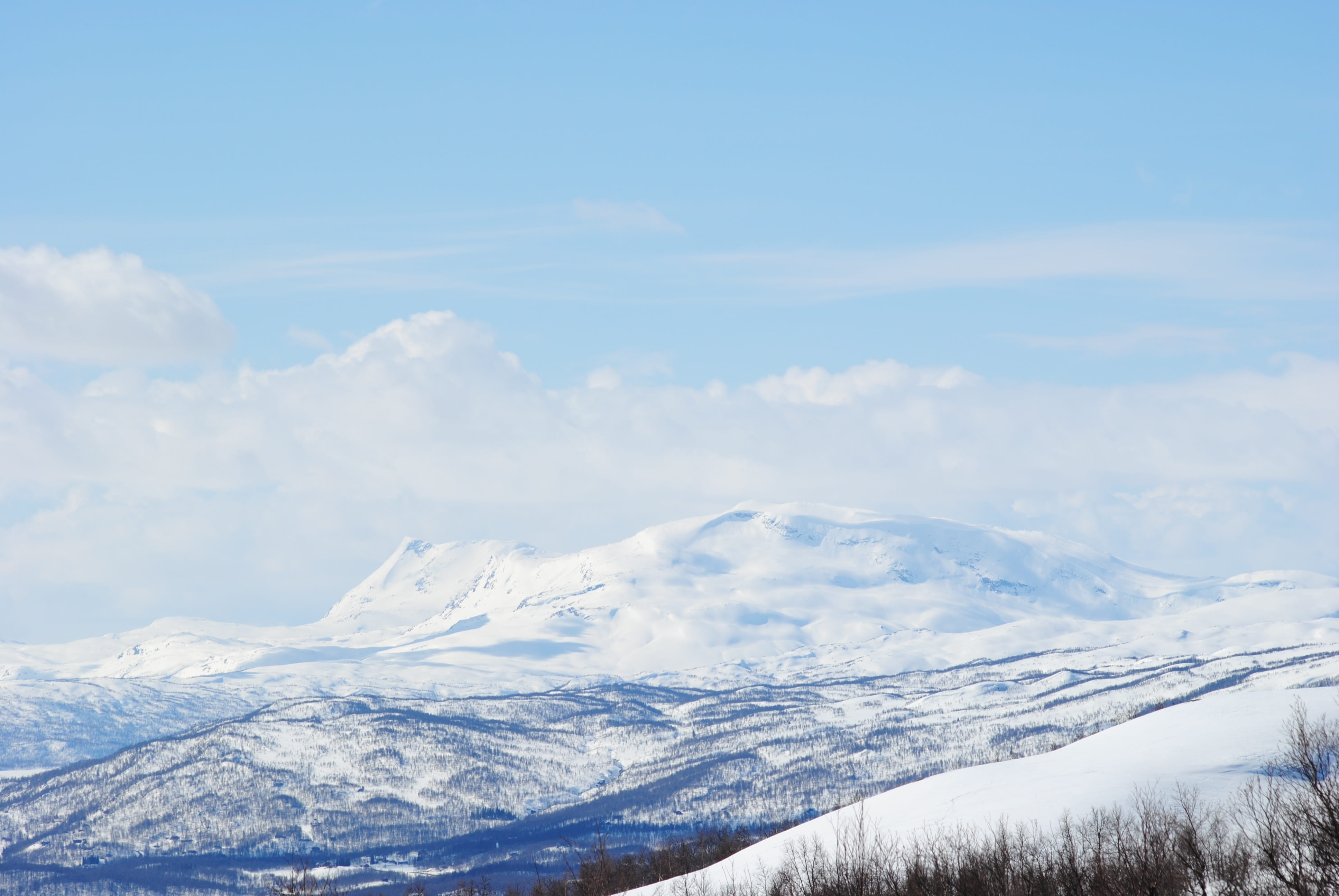 snow landscape, sweden, scenics - nature, sunshine, beauty in nature, swedish mountains, landscape, himmel, mountain peak, Hemavan, Swedish, day, tranquility, HD Wallpaper