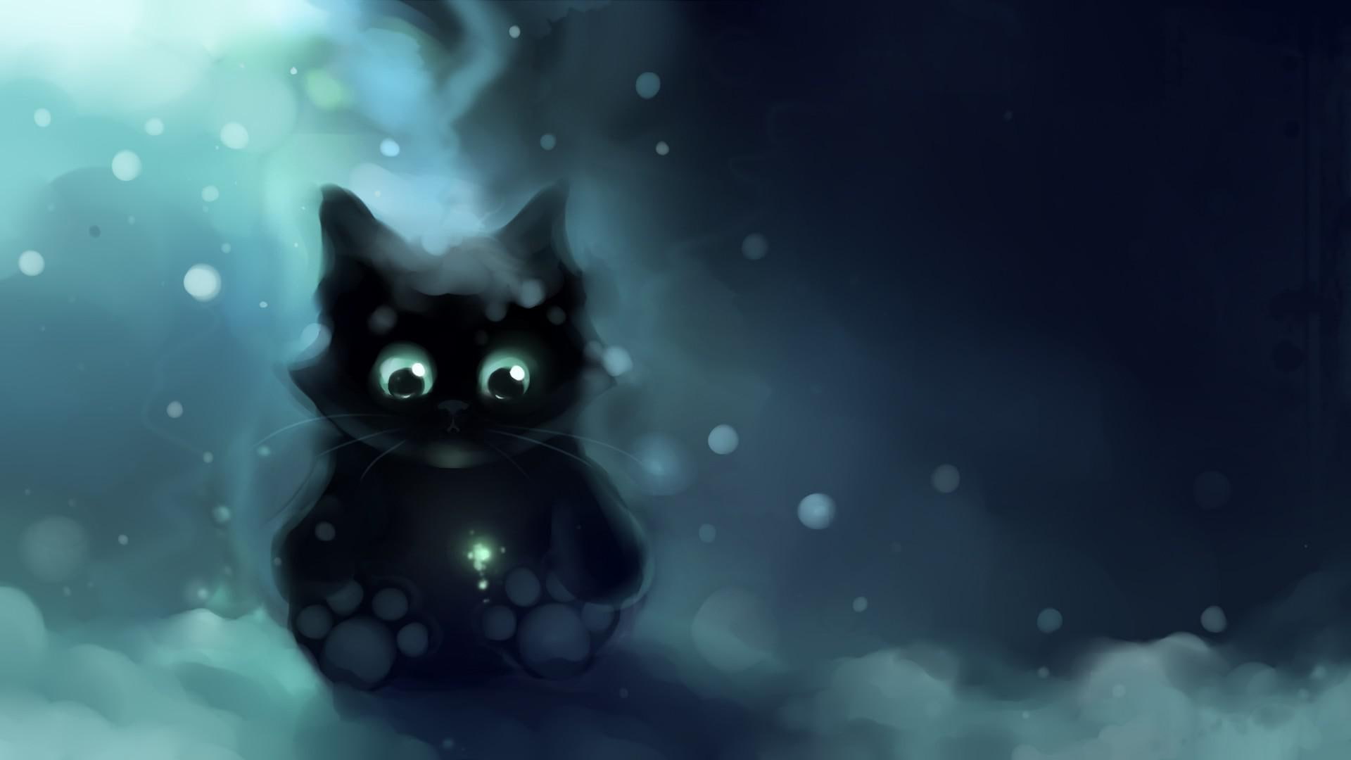 1080P, illustration, black, 1920x1080, fell, kitten, water, bubble, artistic, HD Wallpaper