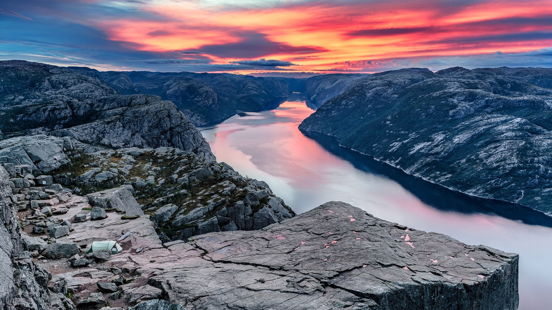 1080P, non-urban scene, environment, flowing, rock, landscape, no people, rock - object, mountain range, water, cloud - sky, europe, solid, cliff, rogaland, HD Wallpaper