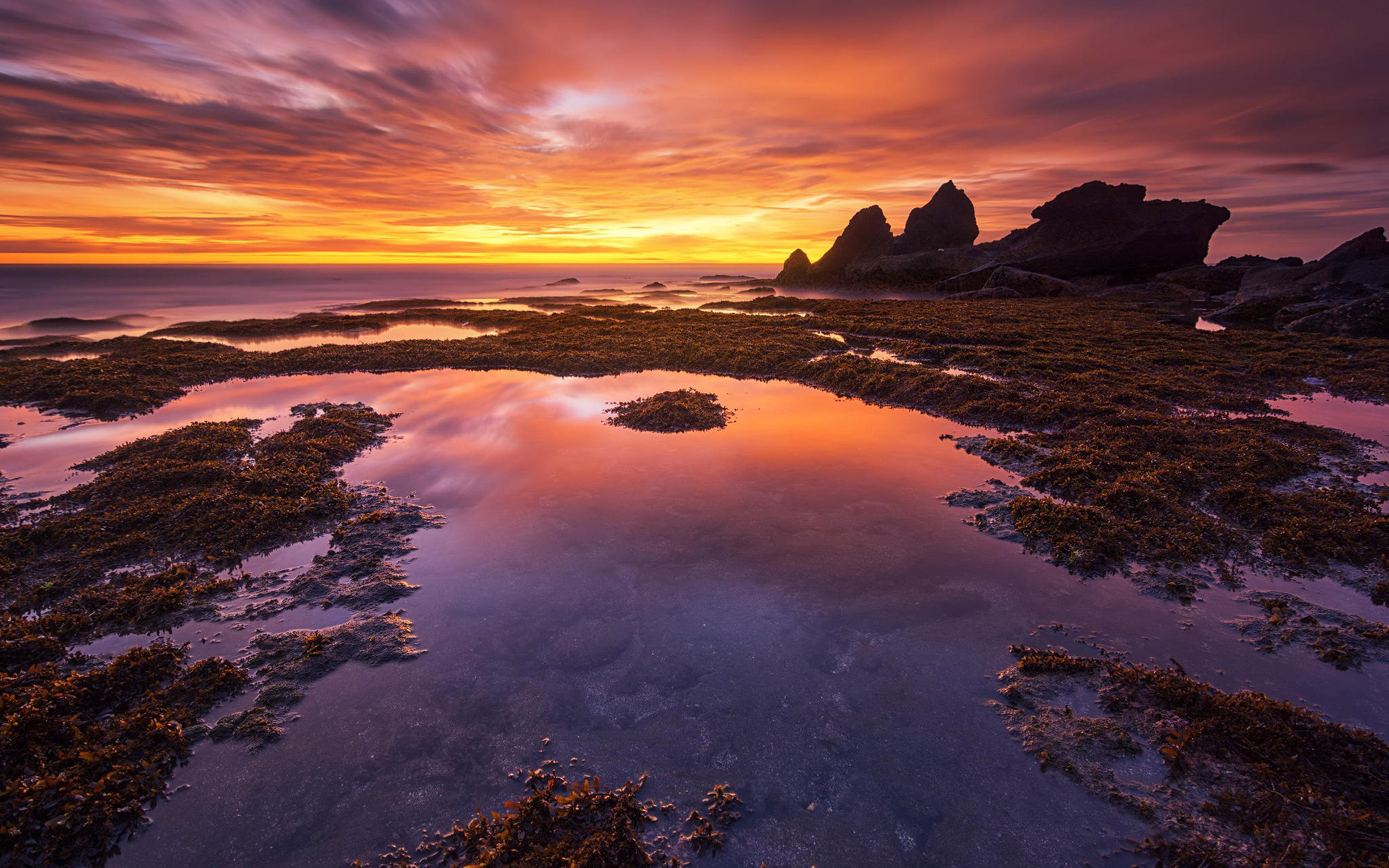 rock, sie, mobile, cloud - sky, solid, sea, pc, sun, clouds, sunset, desktop, landscape, land, scenics - nature, rock formation, rocks, indon, HD Wallpaper