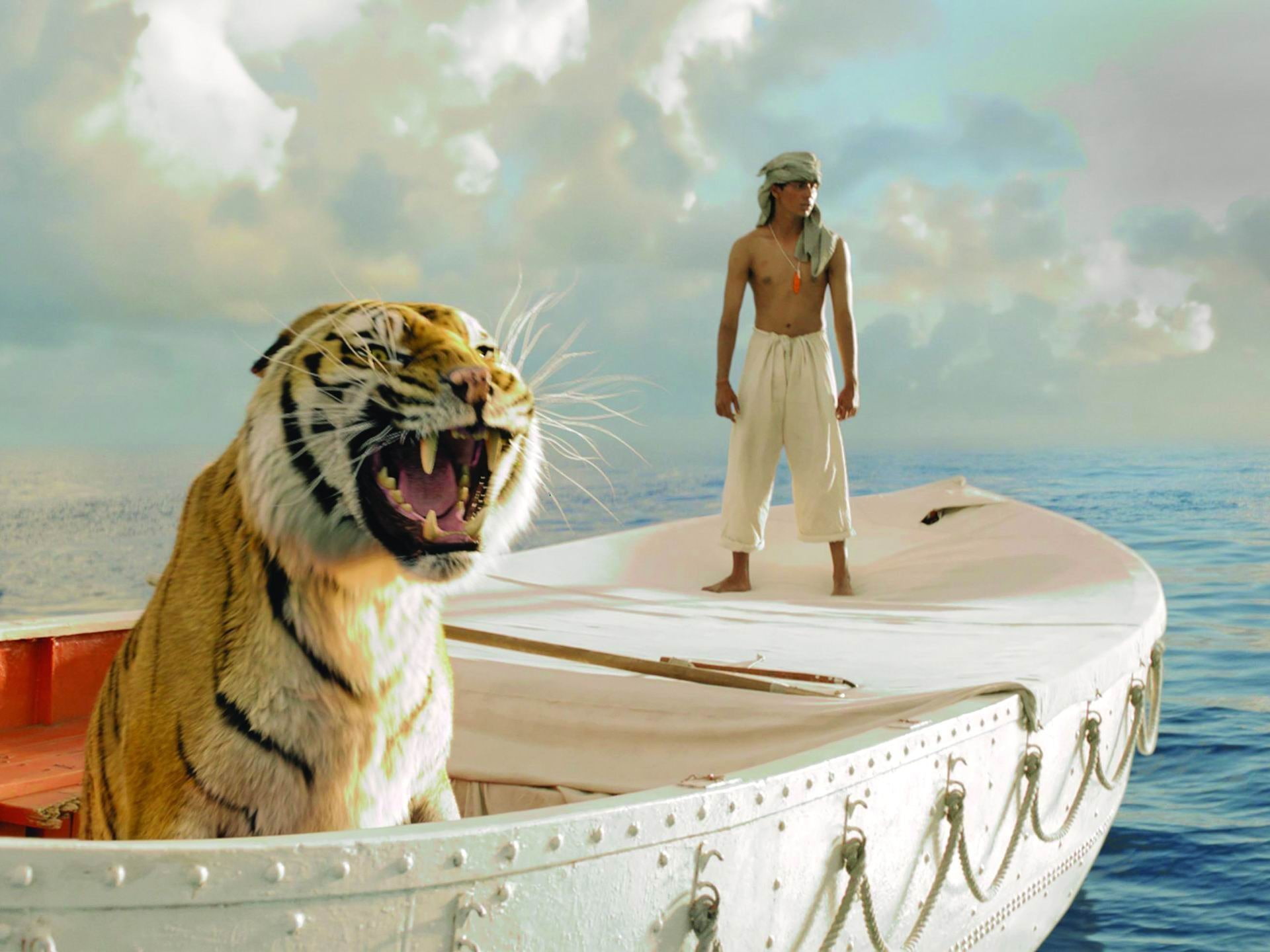 full length, young adult, awards, pi, film, water, best, 1080P, people, sea, movie, academy, cloud - sky, nautical vessel, one animal, nature, day, nom, HD Wallpaper