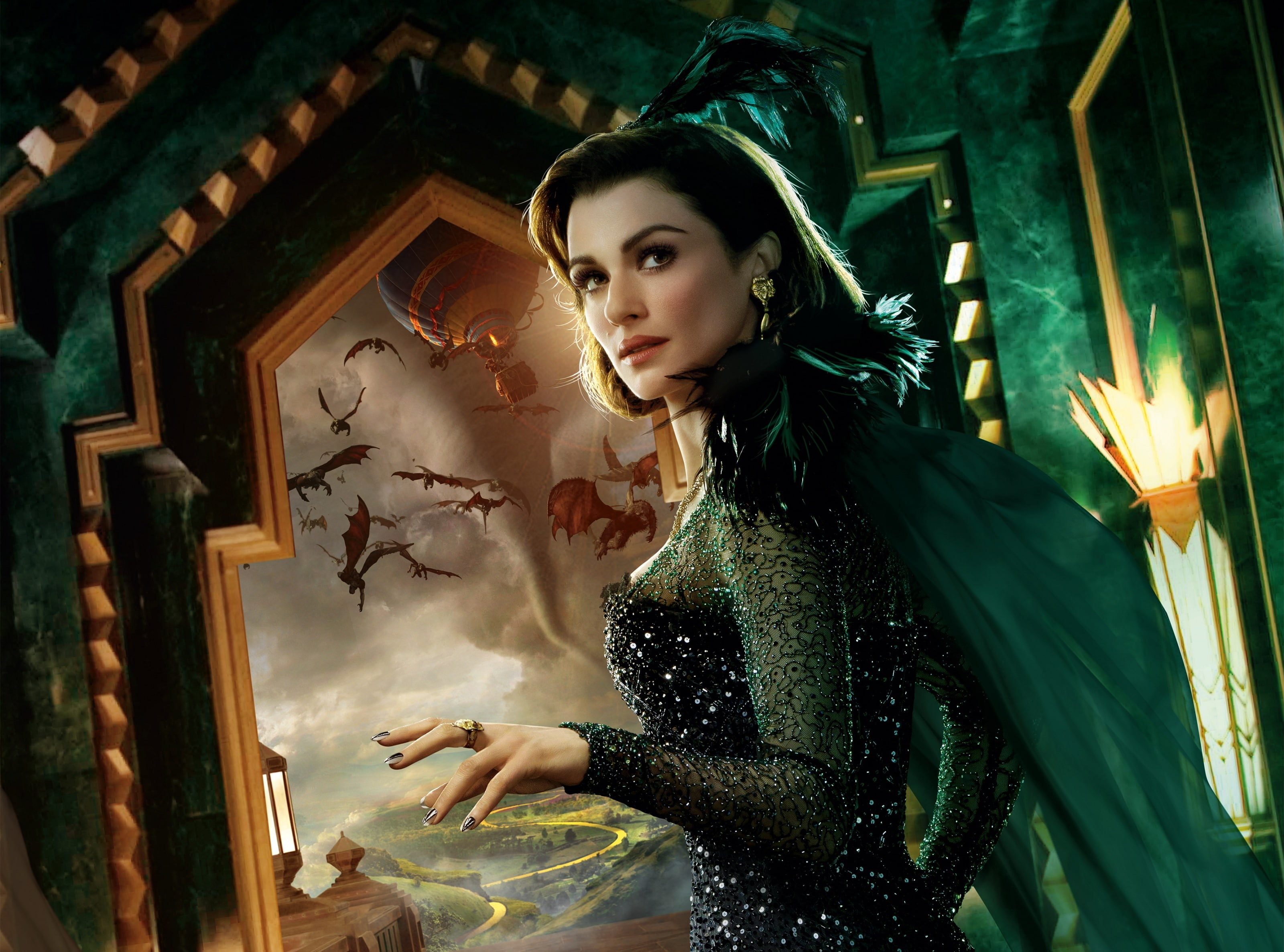 Movie, leisure activity, beauty, young adult, fashion, green, 2013, s, portrait, indoors, Fantasy, beautiful woman, black, rachel weisz, adult, great, looking at camera, HD Wallpaper