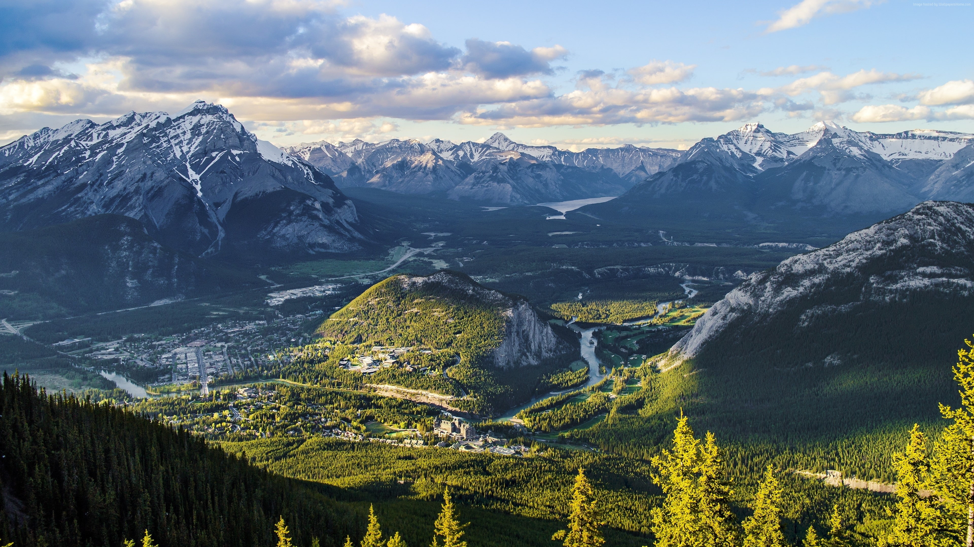 clouds, Sulphur Mountain, Canada, forest, 4K, 4K, HD Wallpaper