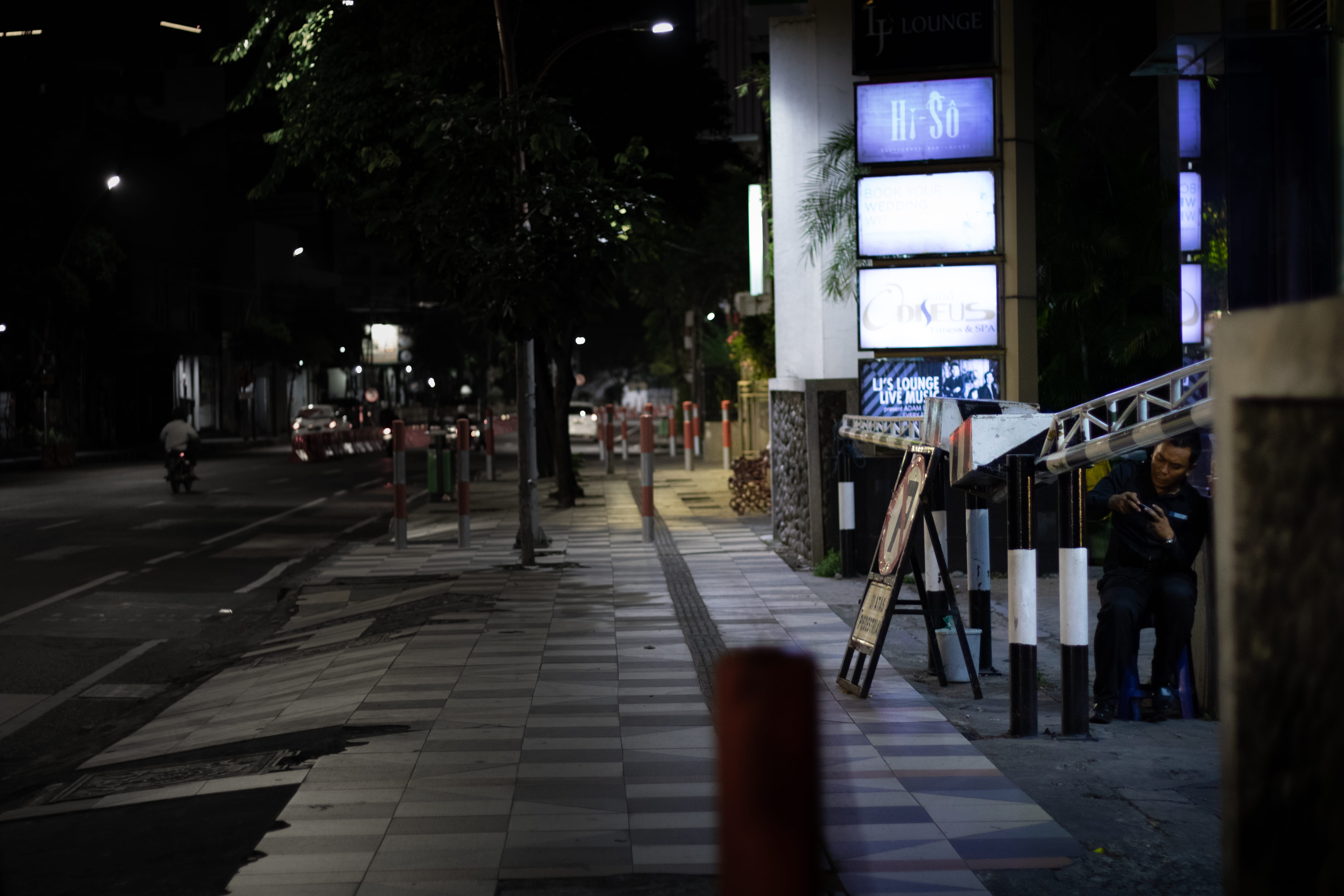 security, sidewalk, night, street photography, keeper, crossing, building exterior, personal, gate, night photography, indonesia, footpath, outdoors, city life, HD Wallpaper