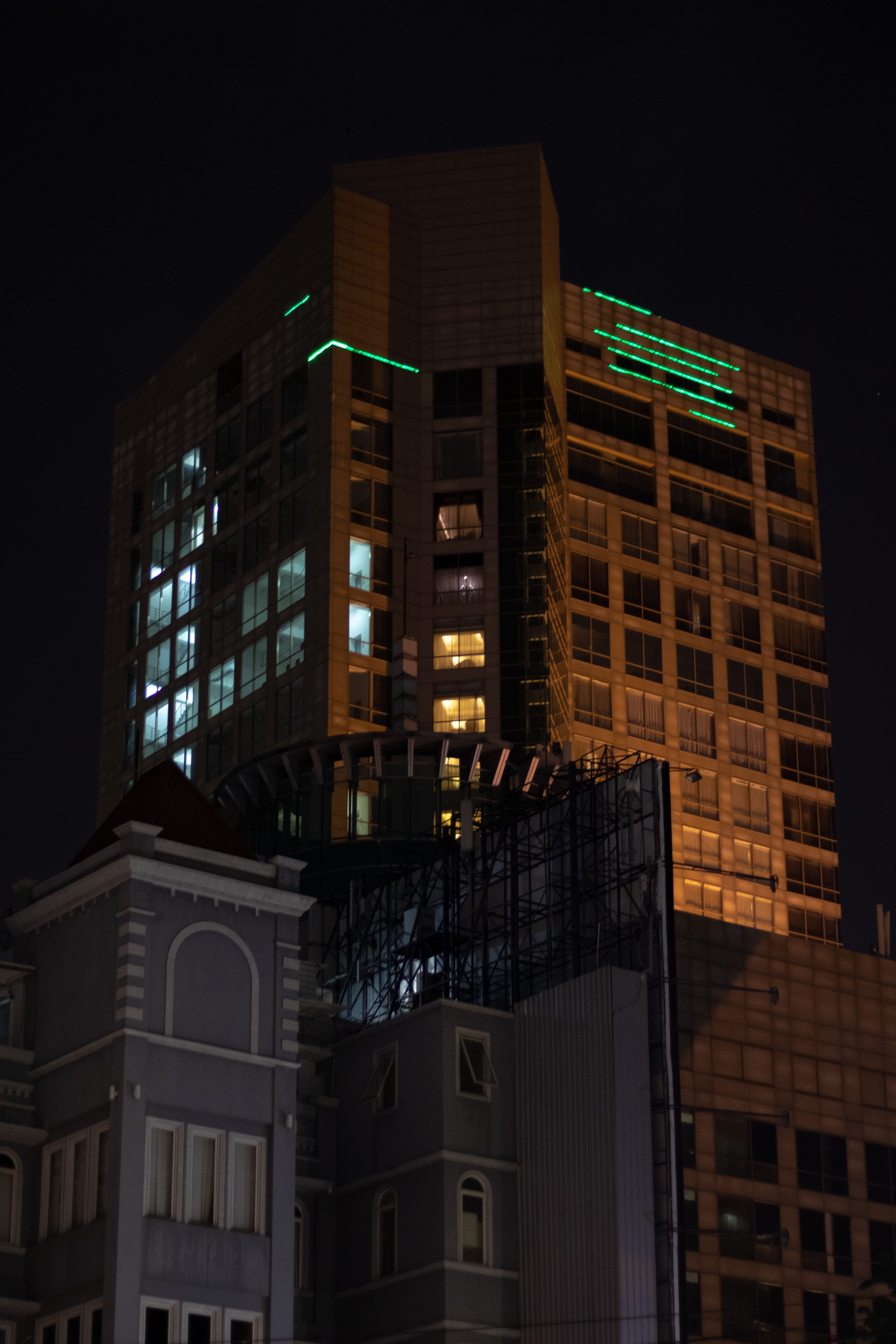 sky, night light, building, surabaya, architecture, 5K, window, skyscraper, indonesia, jl basuki rahmat, built structure, tall - high, office building exterior, Phone HD Wallpaper