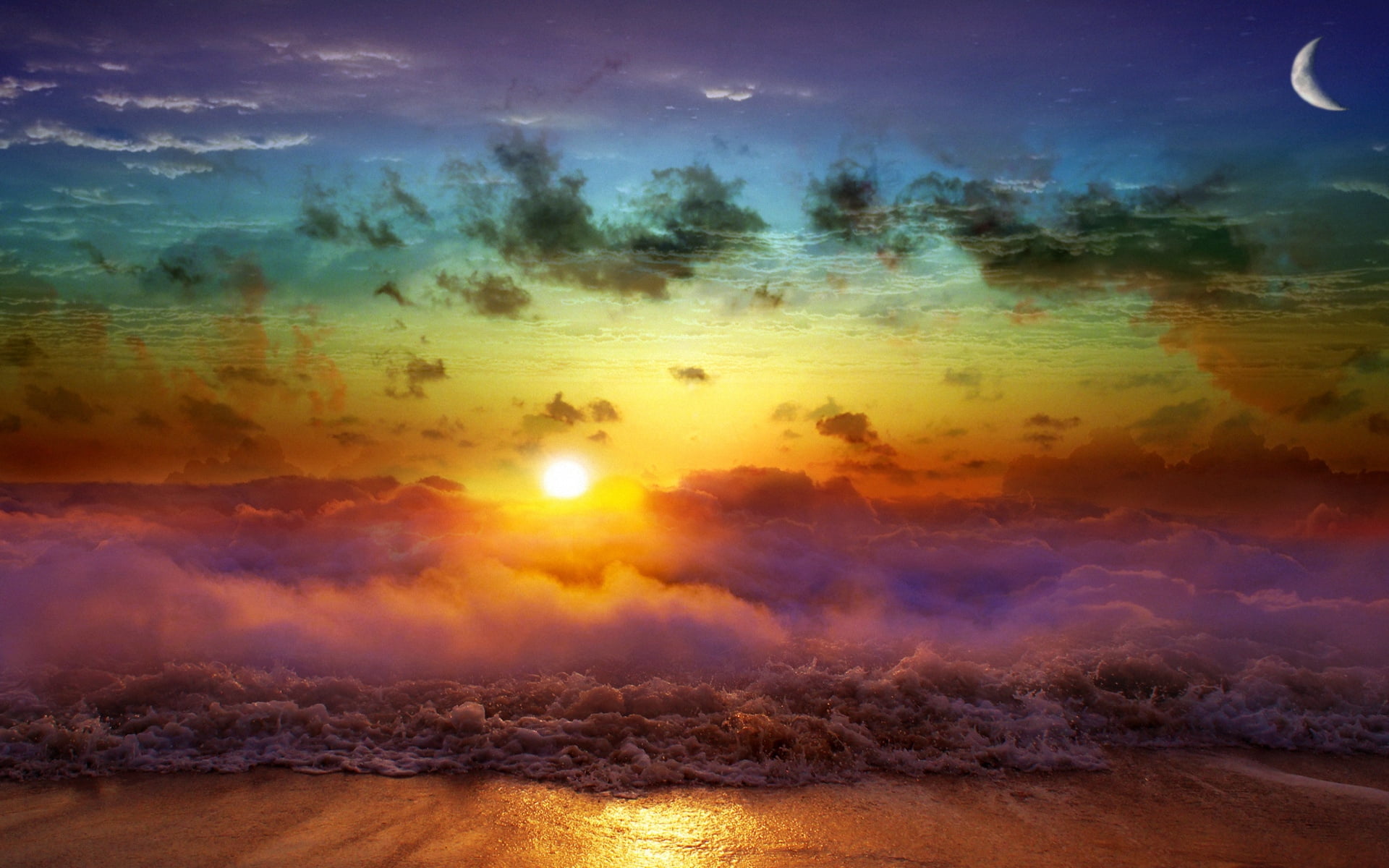 blue, environment, dawn, cloudscape, idyllic, vibrant Color, tranquil Scene, nature, land, sea, weather, night, clouds, sunbeam, scenics, dusk, dramatic Sky, HD Wallpaper