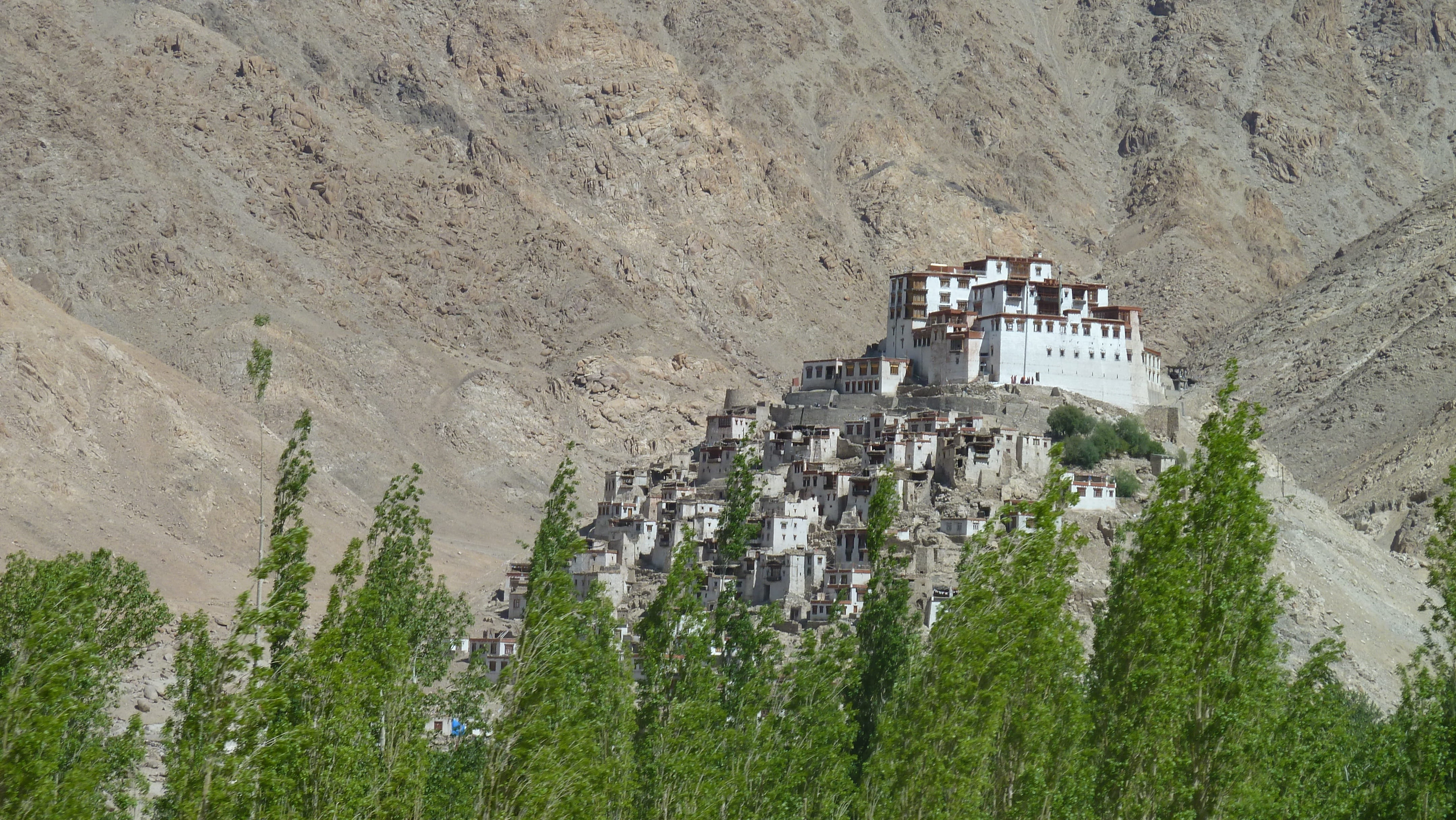 building exterior, mountain range, 4K, land, no people, outdoors, Ladakh, tourism, leh, architecture, travel, India, tree, Buddhism, the past, asia, building, HD Wallpaper