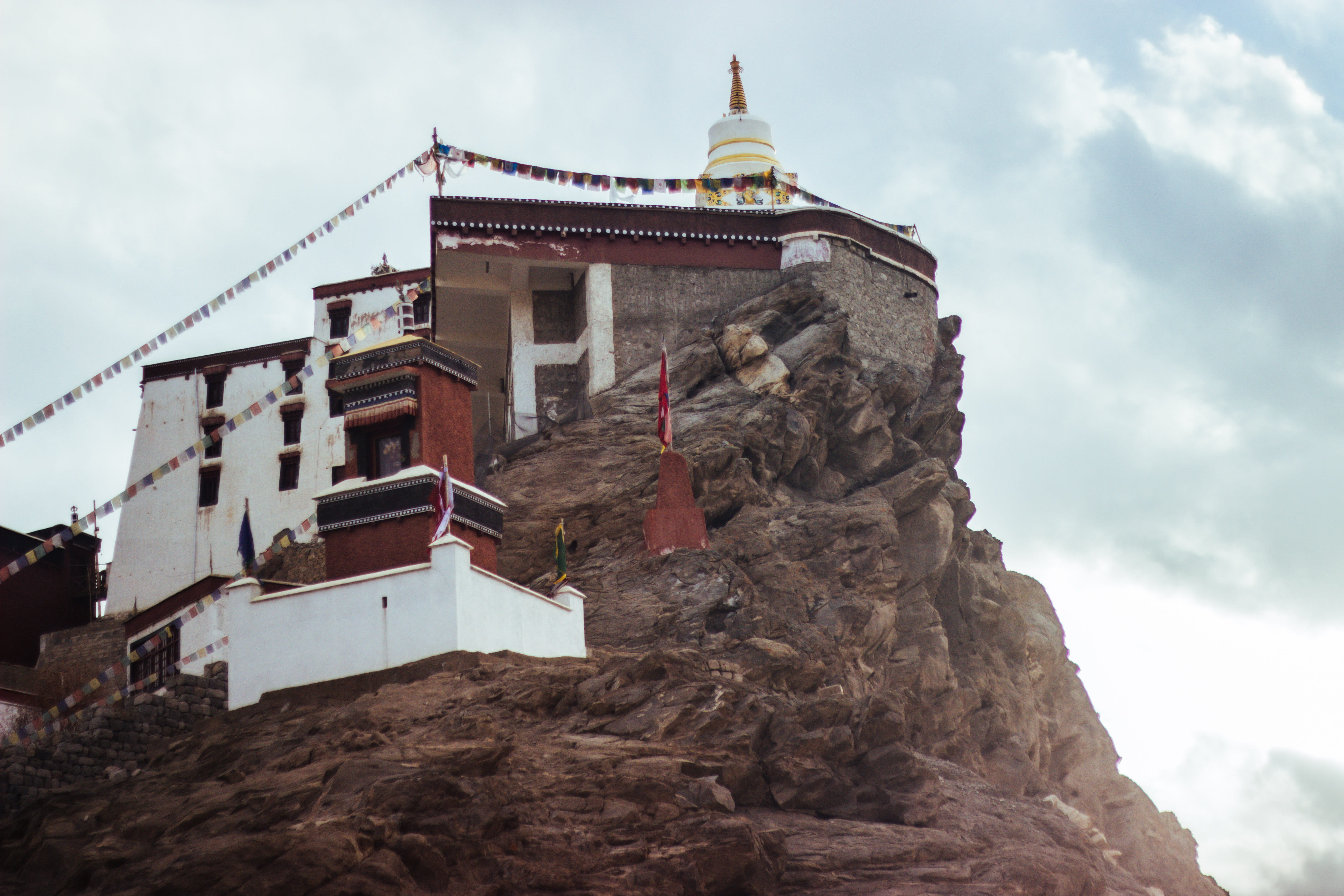 outdoors, building, low angle view, leh, religion, building exterior, monastery, architecture, belief, no people, buddhism, sky, 5K, spirituality, cloud - sky, HD Wallpaper