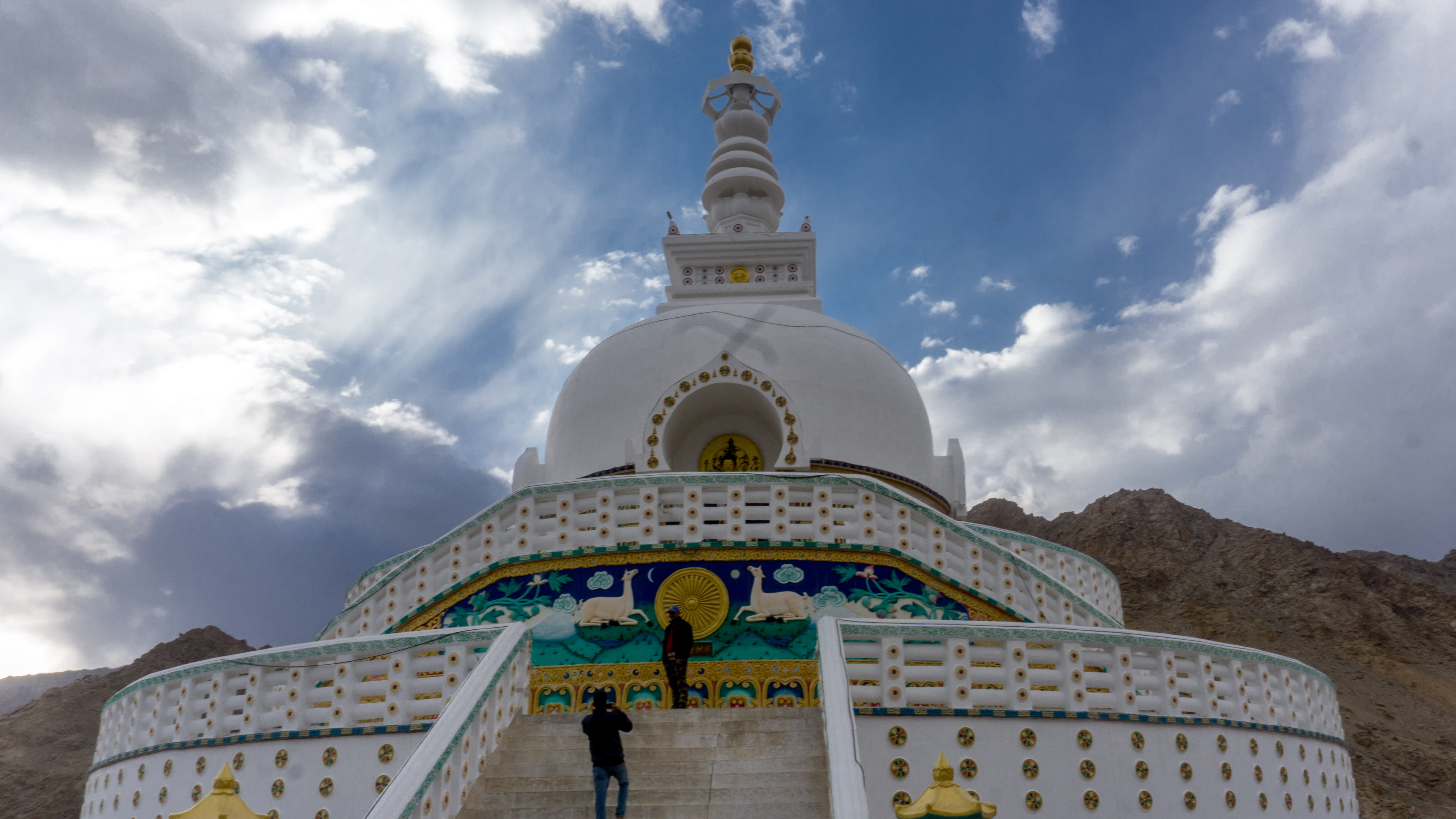 cloud - sky, monastry, leh, india, shanti stupa, jammu kashmir, religion, travel destinations, built structure, 5K, architecture, temple, mountain, place of worship, HD Wallpaper