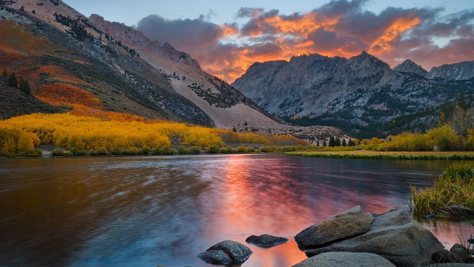 bishop, lake, nature, california, trees, leaf, north, 1920x1080, mountain, green, 1080P, HD Wallpaper