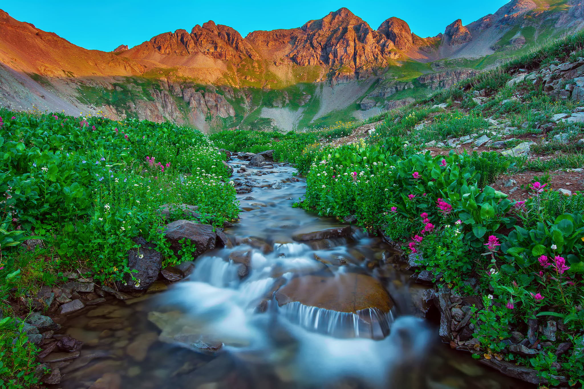 1080P, environment, beauty in nature, outdoors, non-urban scene, lake, stream - flowing water, solid, rock, flowers, no people, Silverton Colorado, green color, HD Wallpaper