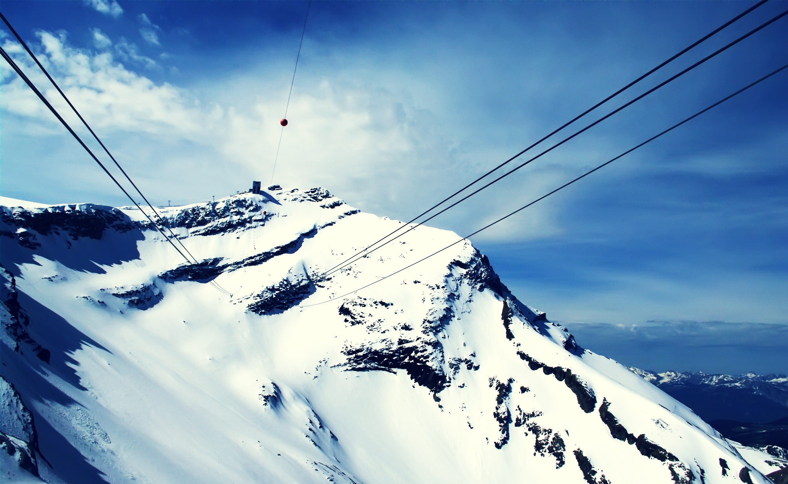 mountain peak, snowcapped mountain, mountain range, skyline, gondola, Cable, environment, cold temperature, white color, tranquil scene, nature, mountain, HD Wallpaper