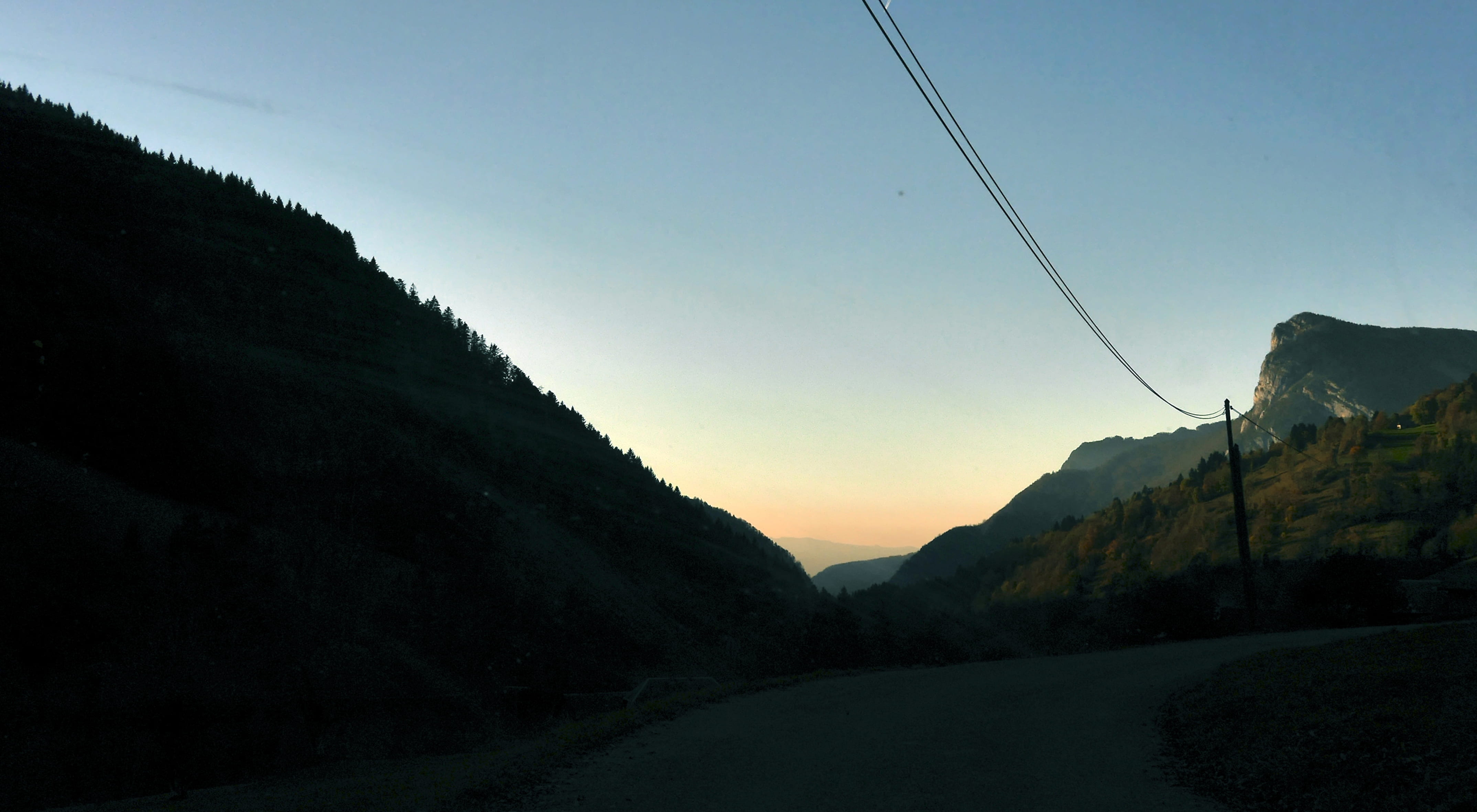 cable, scenics - nature, no people, 4K, plant, mountain range, electricity, idyllic, entremont-le-vieux, nature, non-urban scene, silhouette, sky, tranquil scene, HD Wallpaper