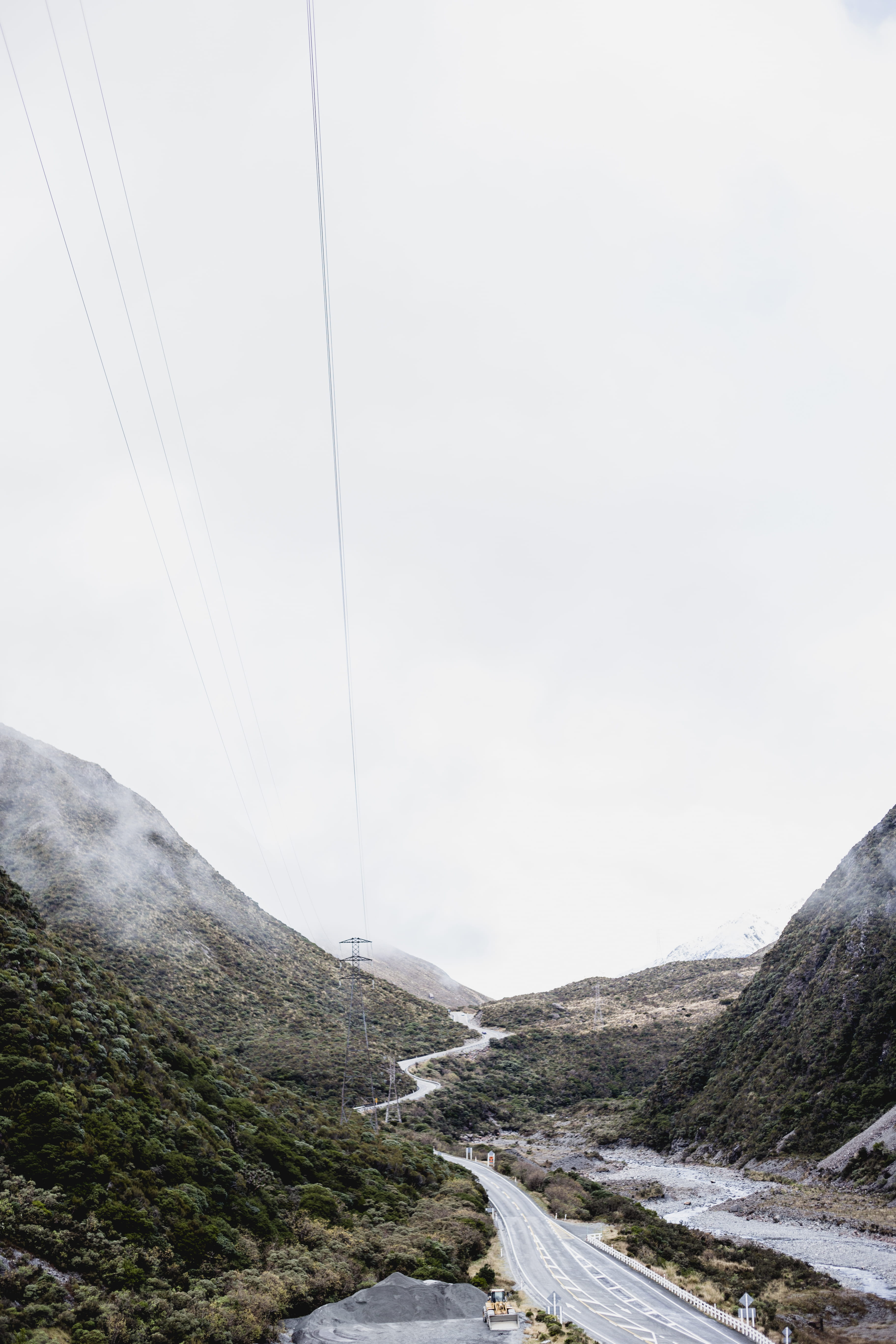 power supply, no people, canyon, connection, power lines, sky, tranquility, non-urban scene, environment, adventure, dirt road, vehicle, electricity, slope, Phone HD Wallpaper
