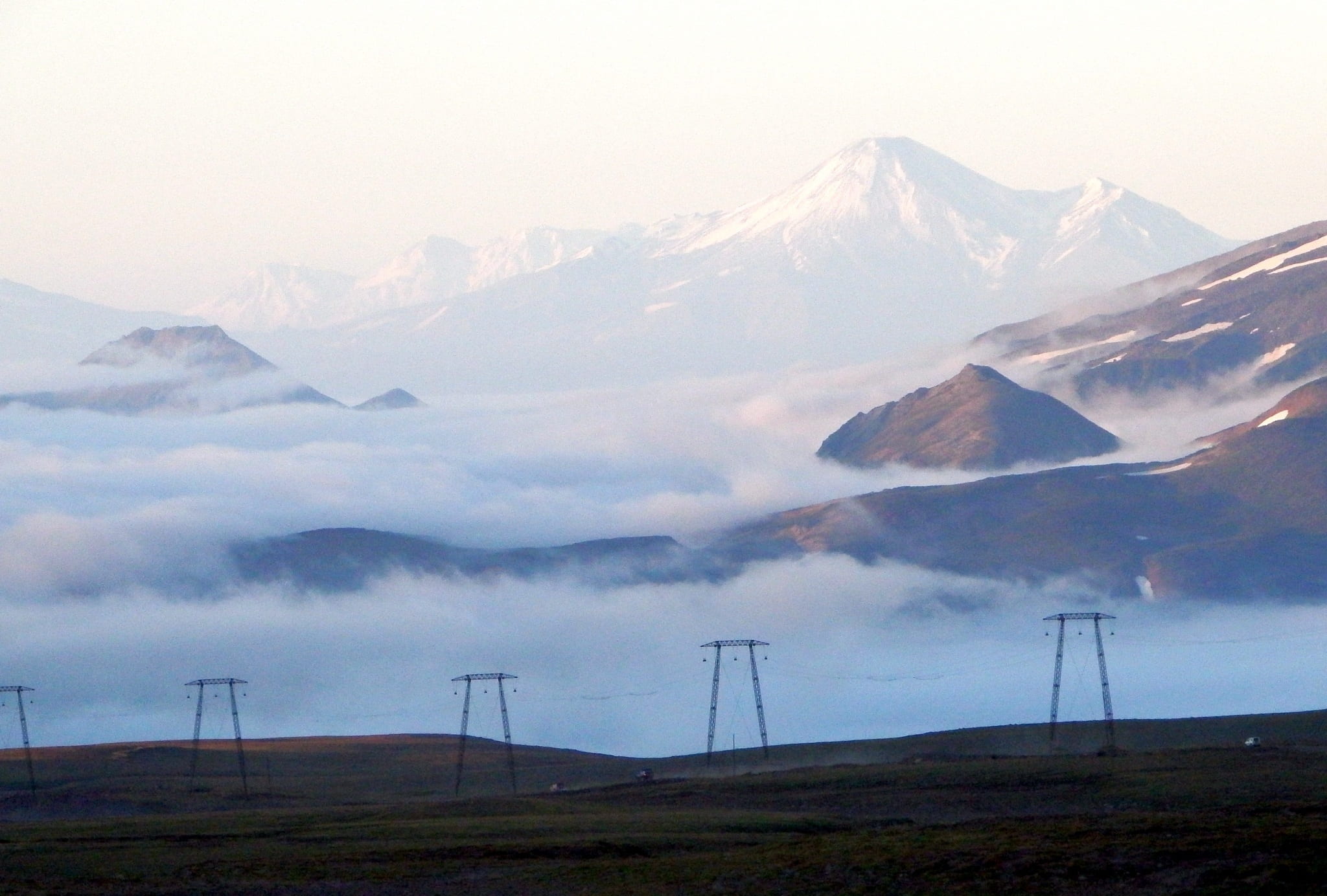 tundra, mountain peak, beauty in nature, day, sunrise, scenics - nature, outdoors, mountain, early morning, power supply, sustainable resources, cloud - sky, HD Wallpaper