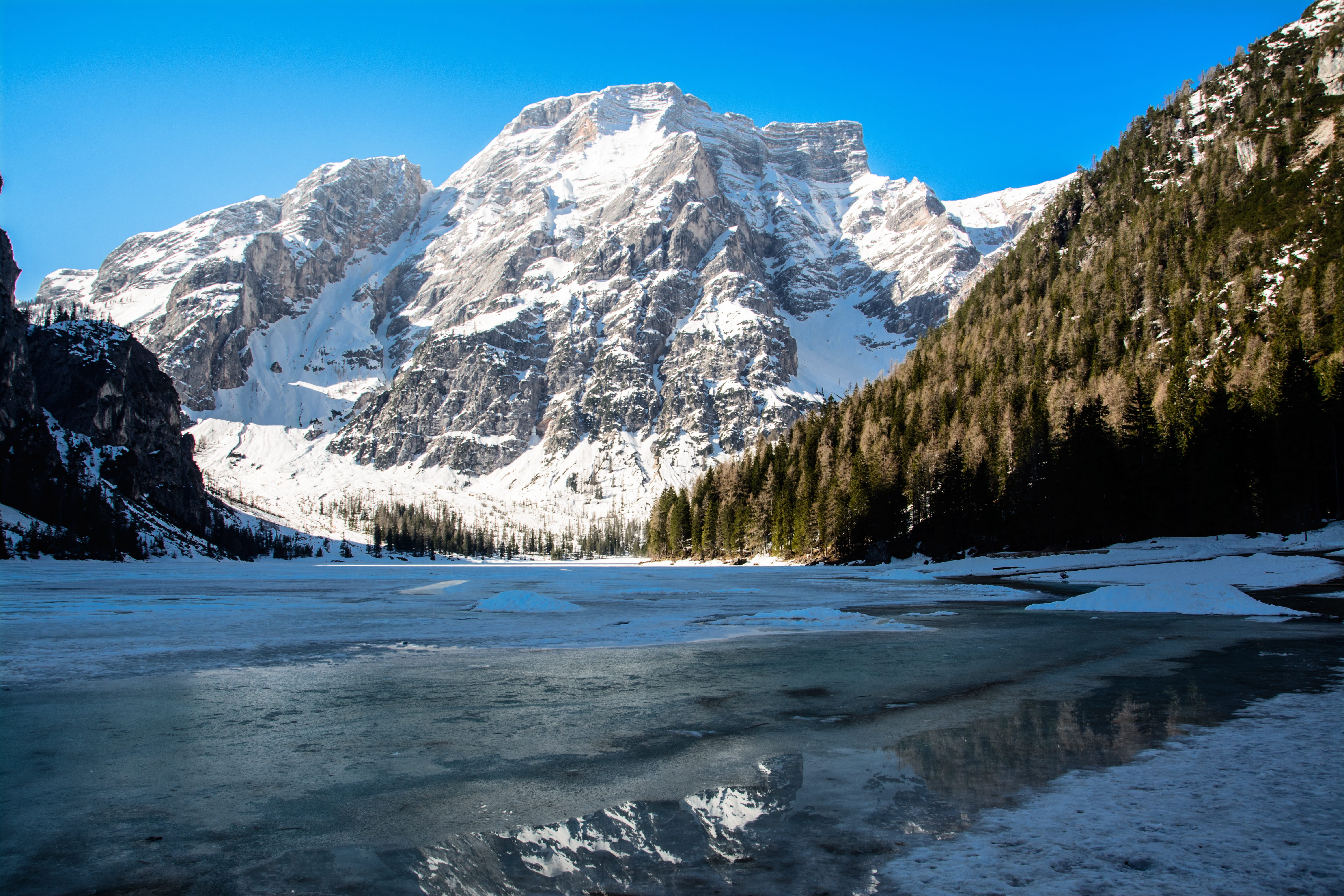 frozen, plant, water, ice, mountain, tranquil scene, mountain peak, formation, no people, sky, croda rossa, cold temperature, beauty in nature, mountain range, HD Wallpaper
