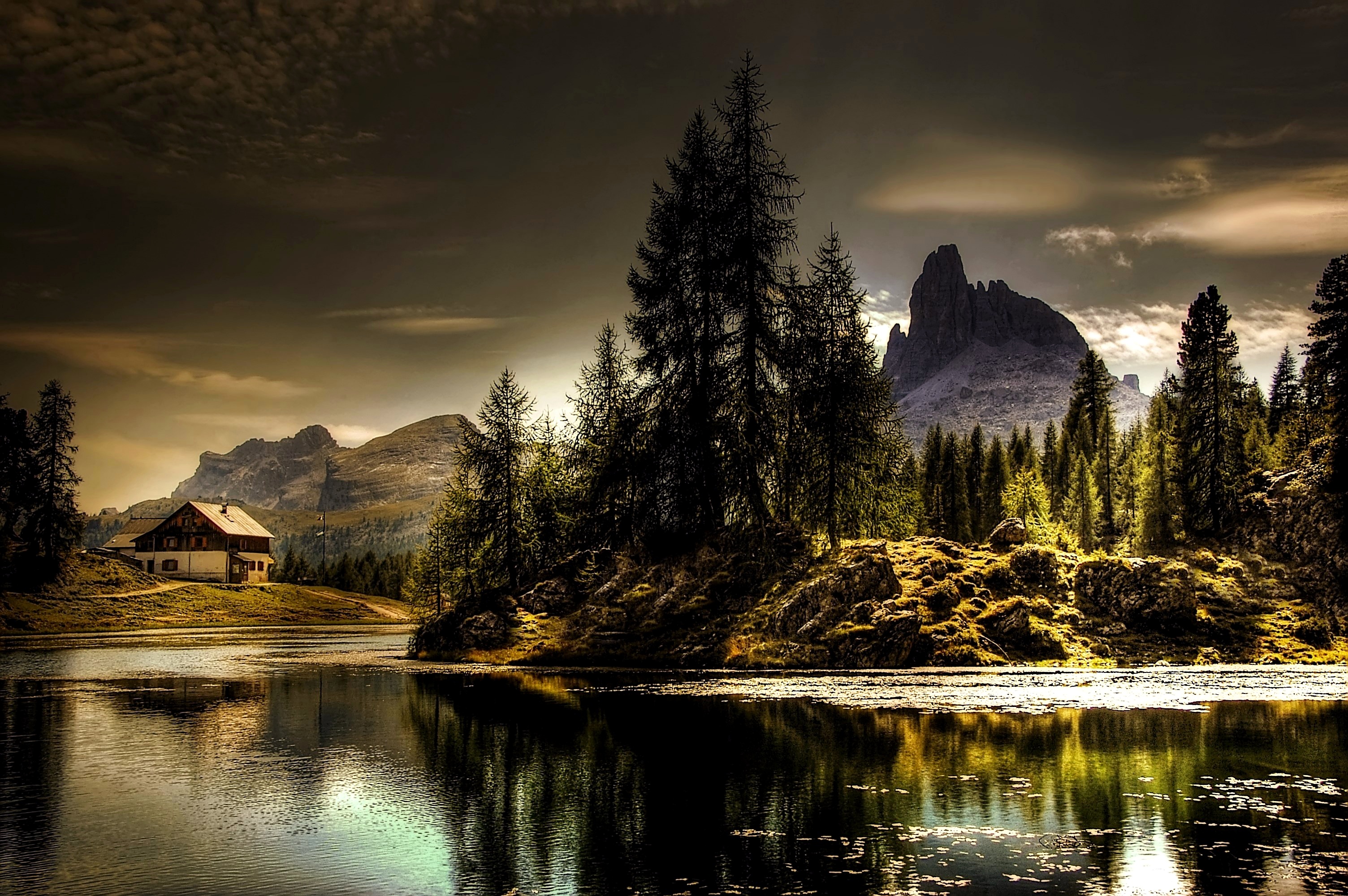 near, hiking, reflection lake, tranquil scene, dolomites, forest, croda da lago, rock, plant, mountain, vision, mountains, alpine panorama, landscape, lago federa, HD Wallpaper