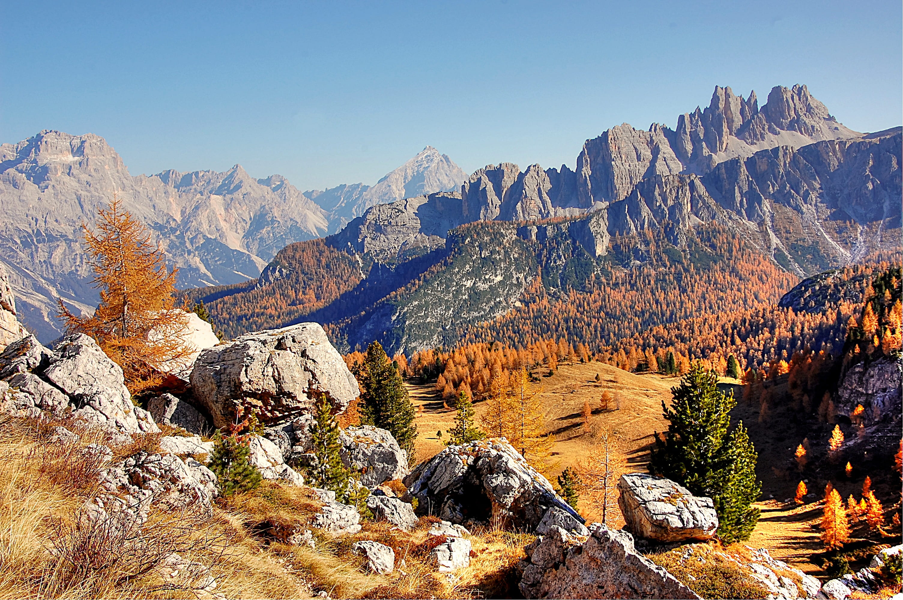 rock, landscape, formation, dolomites, arid climate, italy, mountain, eroded, belluno, travel destinations, solid, tranquil scene, plant, vacations, hiking, HD Wallpaper