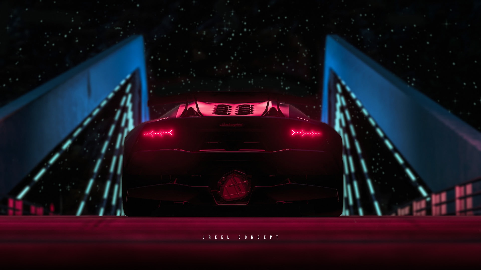 land vehicle, architecture, night, outdoors, illuminated, Lamborghini Sesto Elemento, red, 1080P, transportation, dark, motor vehicle, connection, sign, HD Wallpaper